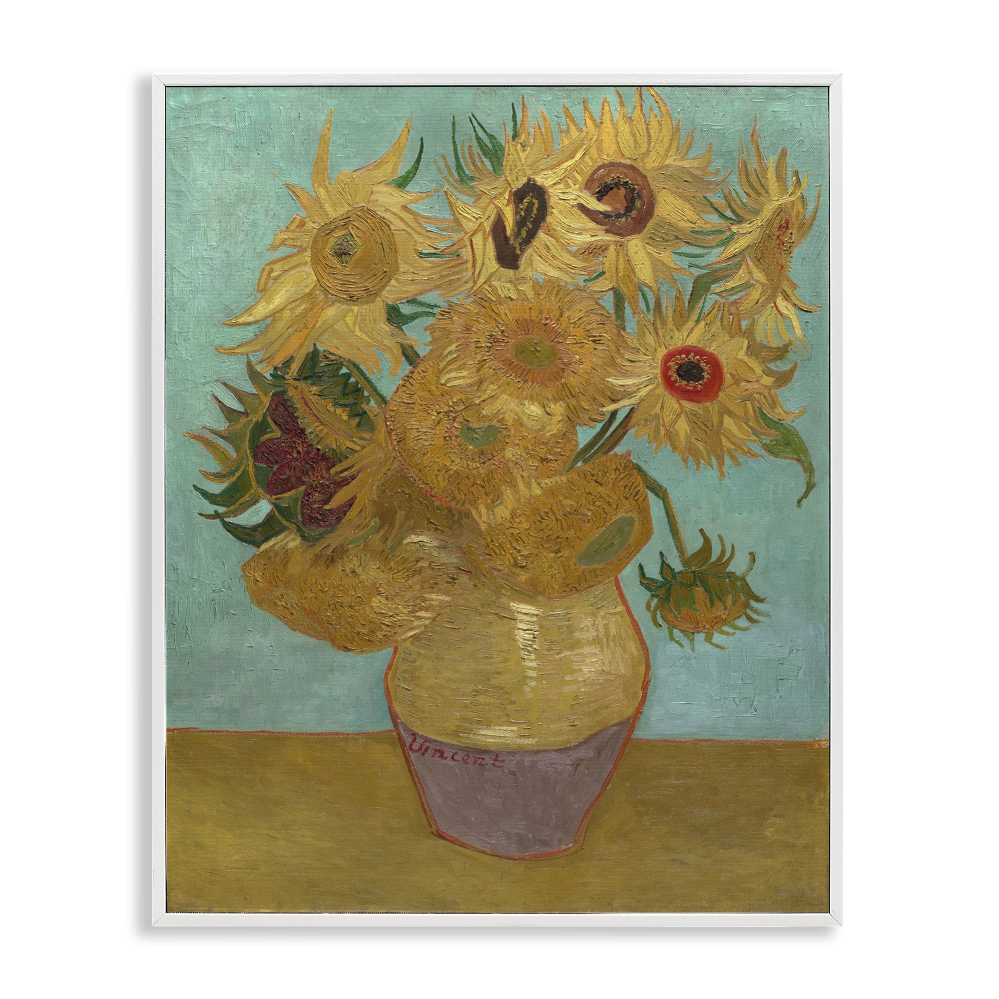 Stupell Industries Van Gogh Sunflowers on Blue Plants & Flowers Painting White Framed Art Print Wall Art, 11 x 14