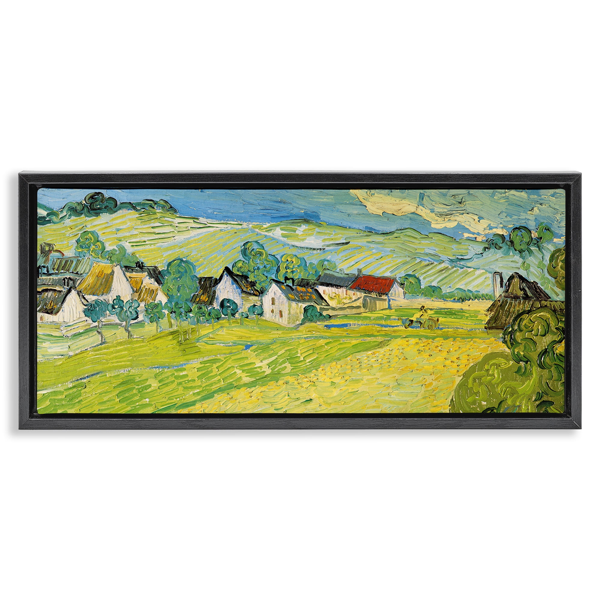 Stupell Industries Van Gogh Sunny View Painting Landscape Painting Black Floater Framed Canvas Art Print Wall Art, 25 x 11