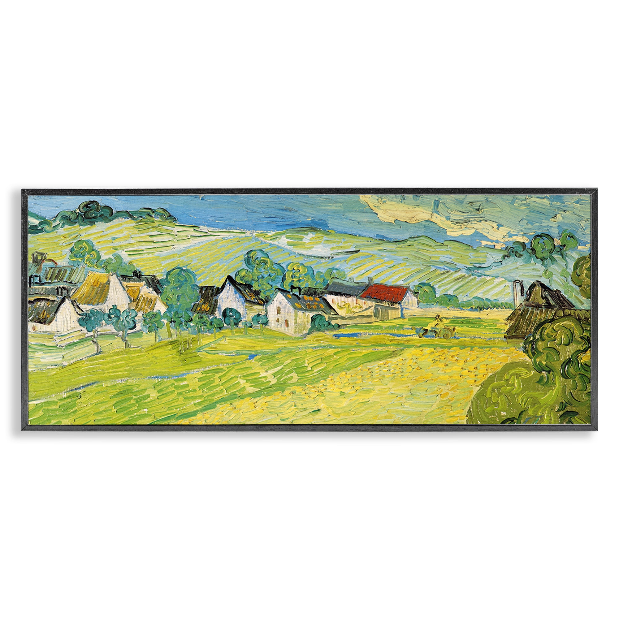 Stupell Industries Van Gogh Sunny View Painting Landscape Painting Black Framed Art Print Wall Art, 30 x 13