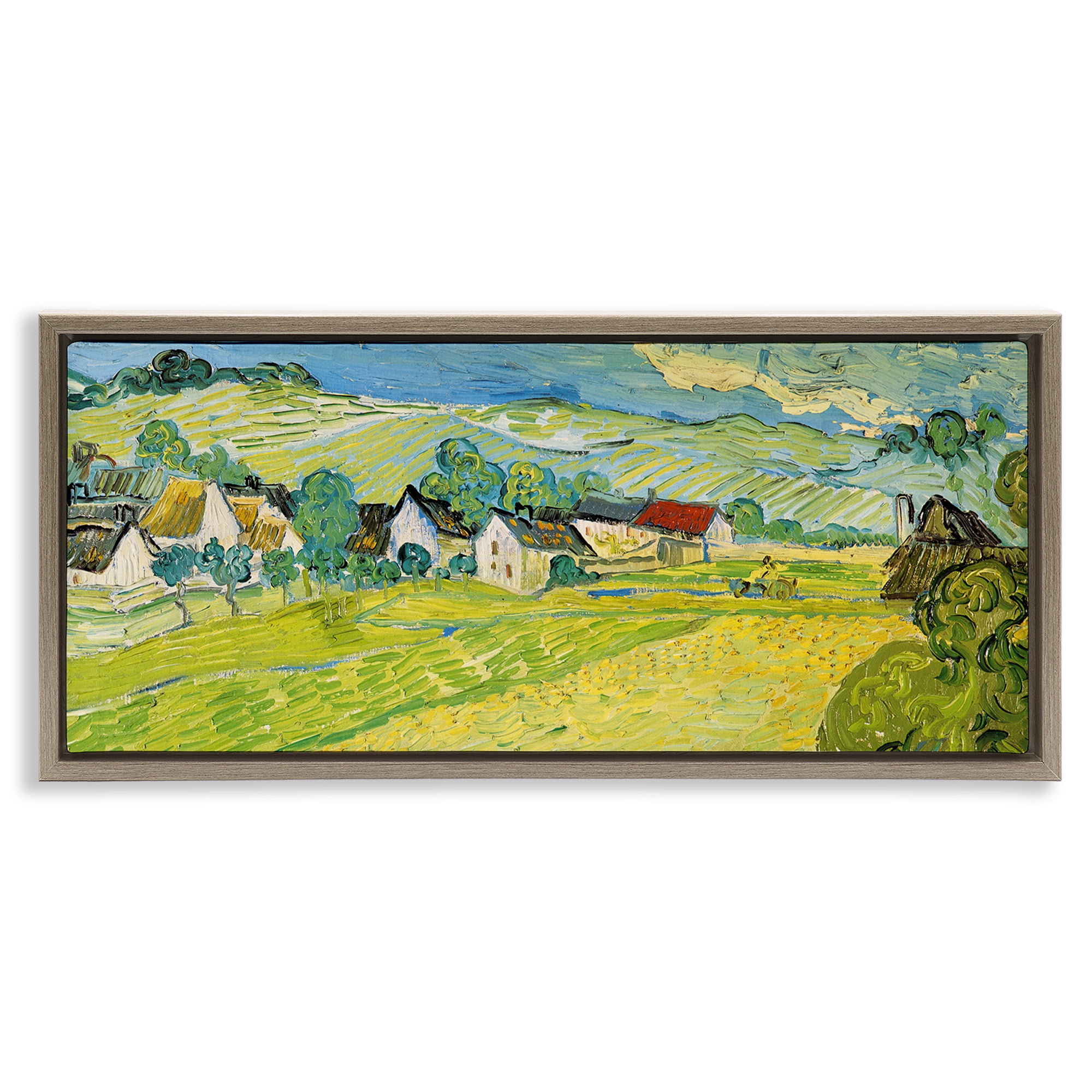 Stupell Industries Van Gogh Sunny View Painting Landscape Painting Brown Floater Framed Canvas Art Print Wall Art, 31 x 14