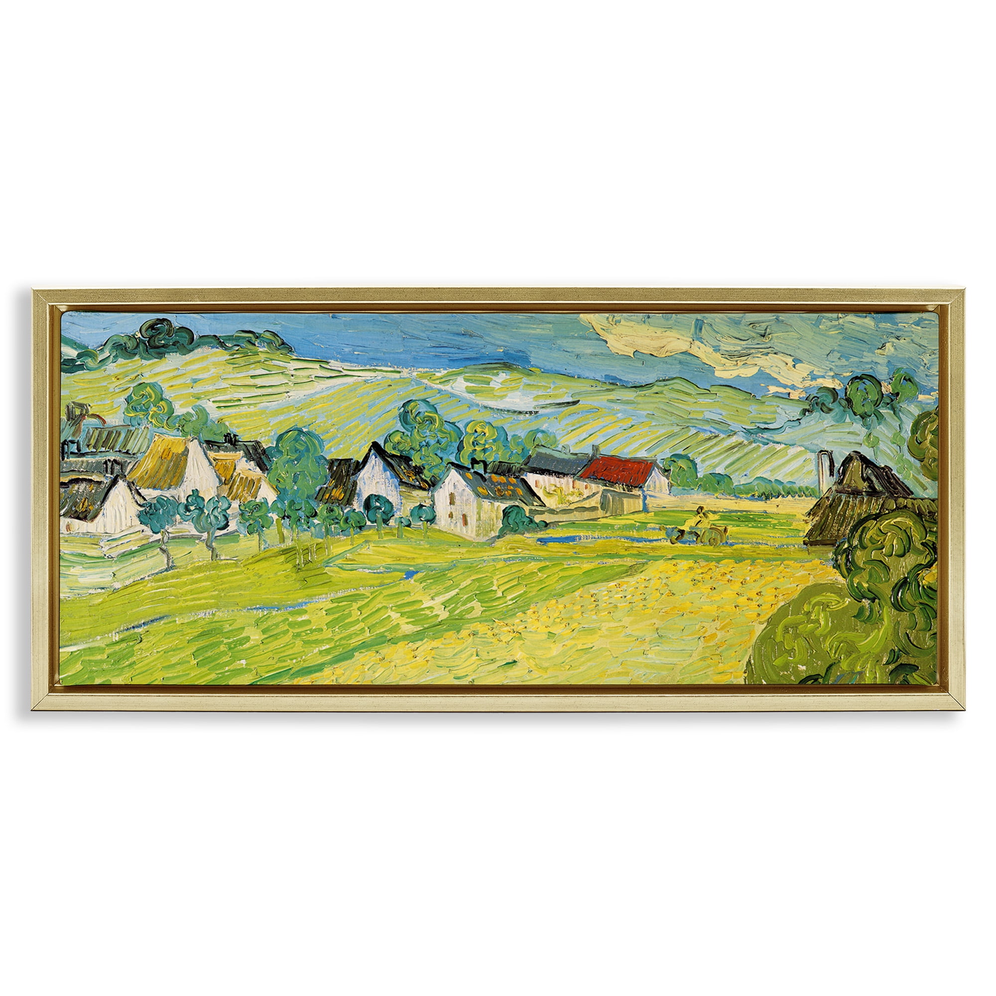 Stupell Industries Van Gogh Sunny View Painting Landscape Painting Gold Floater Framed Canvas Art Print Wall Art, 31 x 14