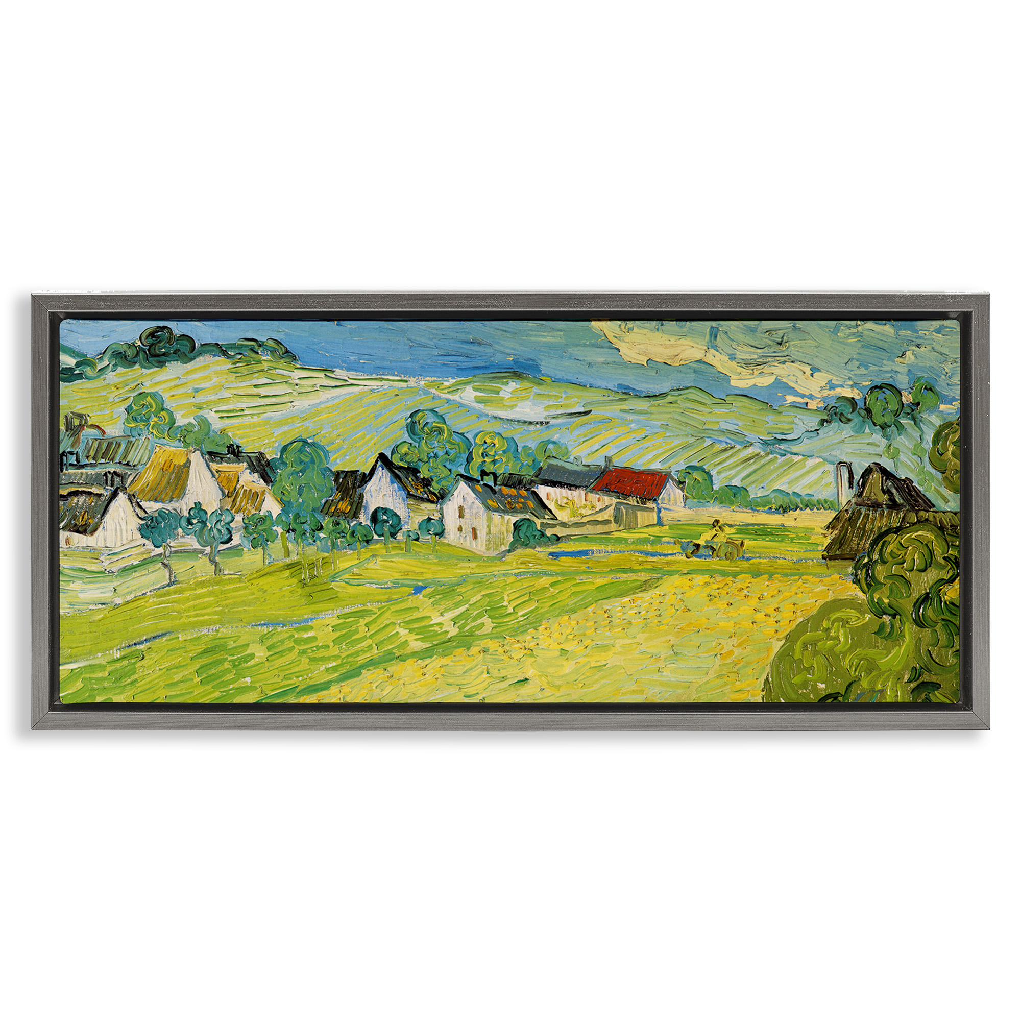 Stupell Industries Van Gogh Sunny View Painting Landscape Painting Gray Floater Framed Canvas Art Print Wall Art, 25 x 11