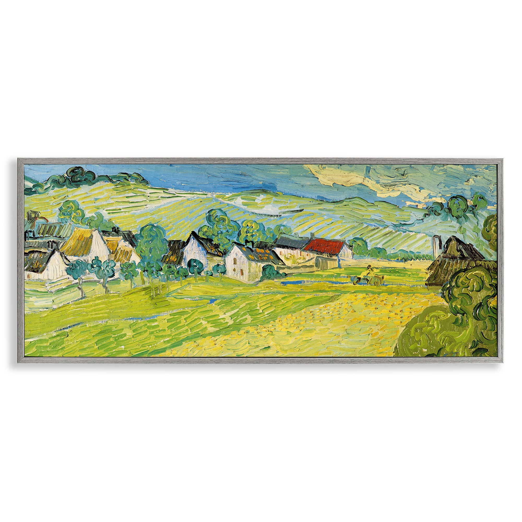 Stupell Industries Van Gogh Sunny View Painting Landscape Painting Gray Framed Art Print Wall Art, 24 x 10