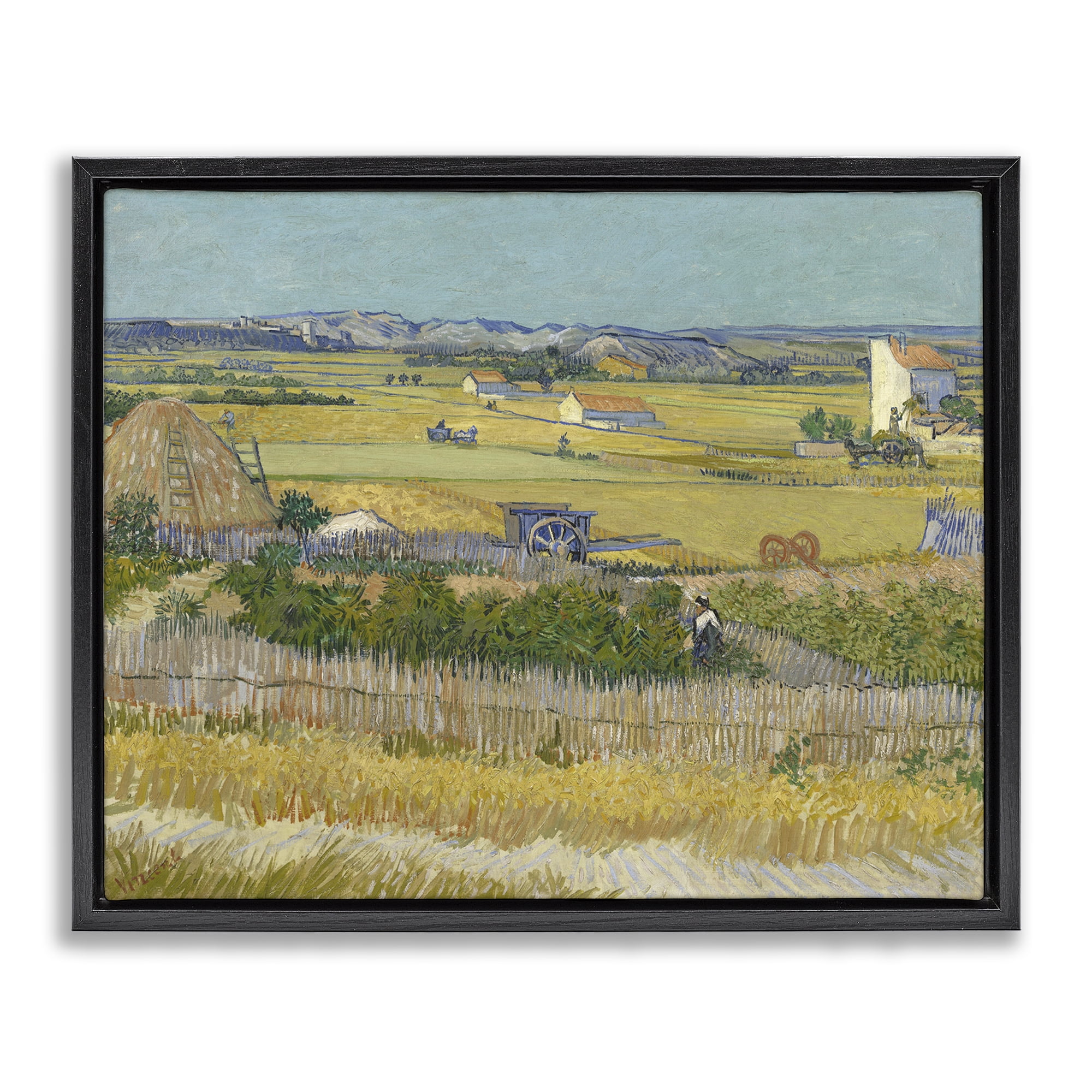 Stupell Industries Van Gogh The Harvest Landscape Landscape & Nature Painting Black Floater Framed Canvas Art Print Wall Art, 21 x 17