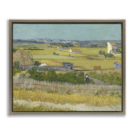 Stupell Industries Van Gogh The Harvest Landscape Landscape & Nature Painting Brown Floater Framed Canvas Art Print Wall Art, 21 x 17
