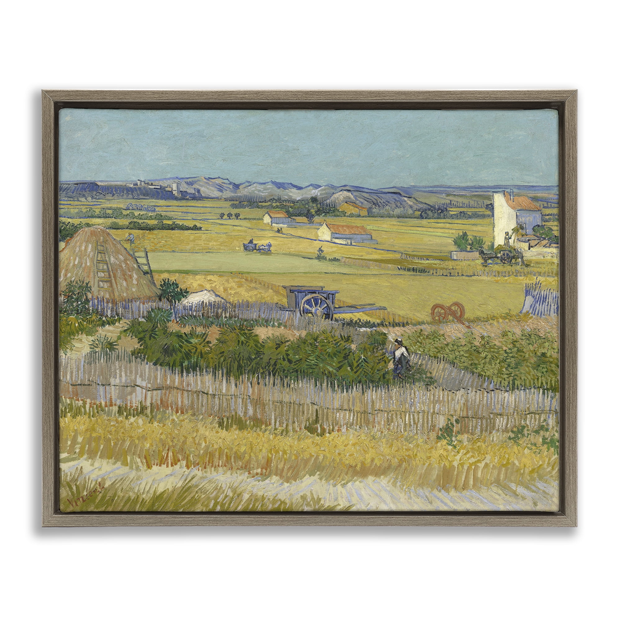 Stupell Industries Van Gogh The Harvest Landscape Landscape & Nature Painting Brown Floater Framed Canvas Art Print Wall Art, 31 x 25