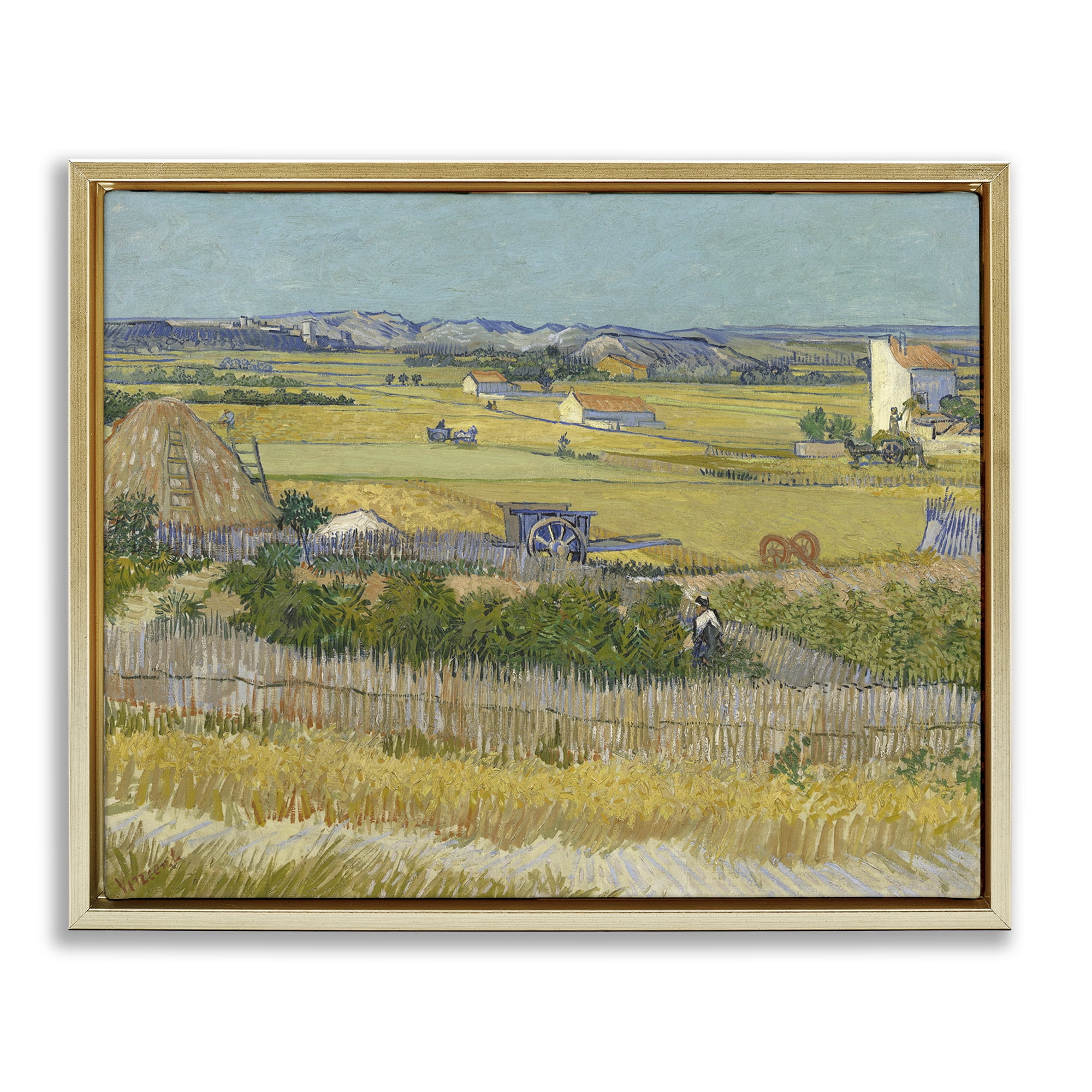 Stupell Industries Van Gogh The Harvest Landscape Landscape & Nature Painting Gold Floater Framed Canvas Art Print Wall Art, 21 x 17