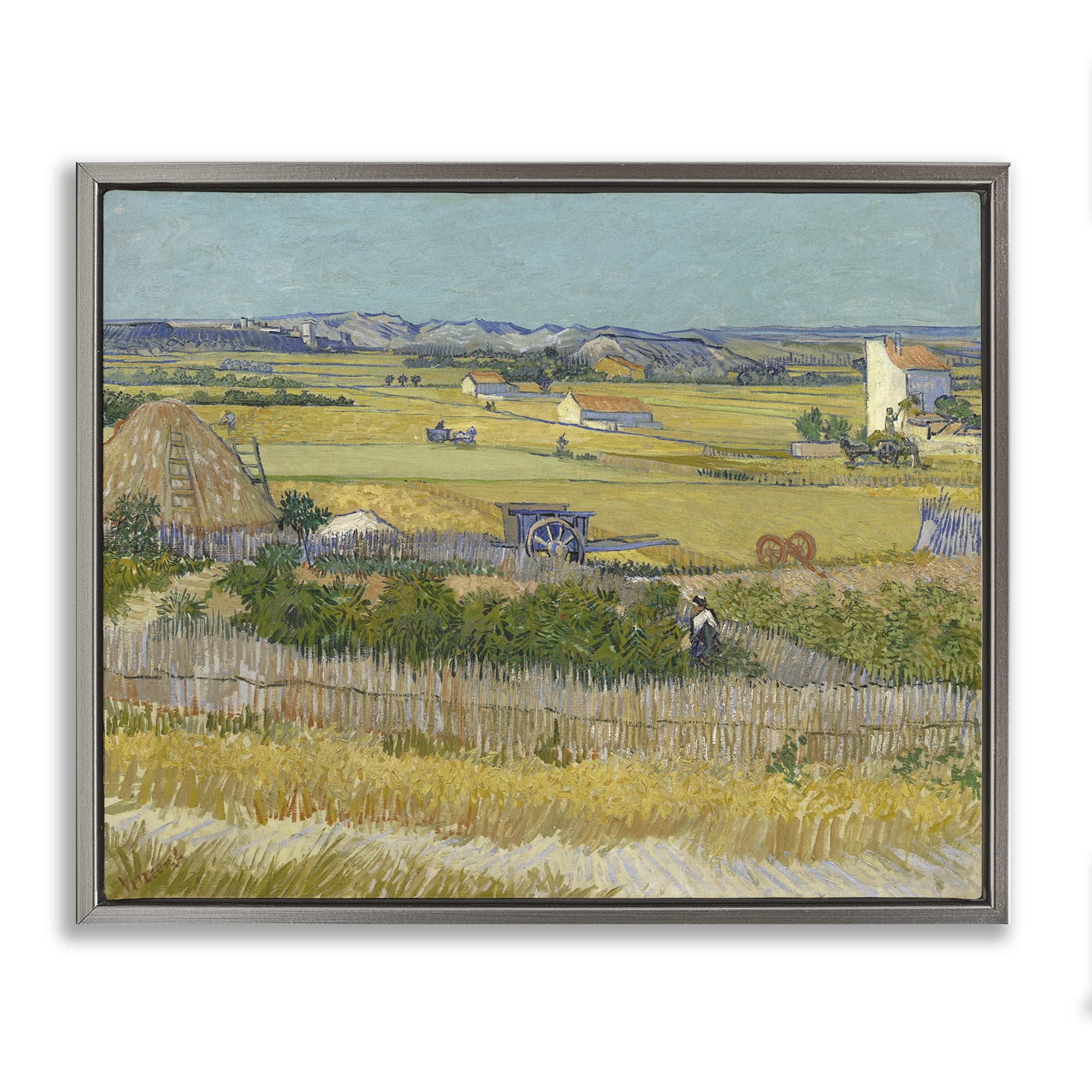 Stupell Industries Van Gogh The Harvest Landscape Landscape & Nature Painting Gray Floater Framed Canvas Art Print Wall Art, 21 x 17