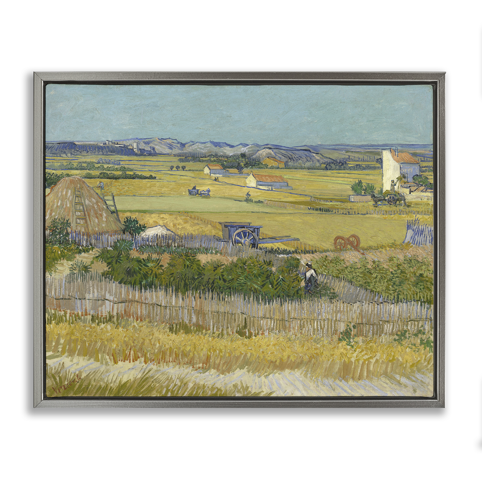 Stupell Industries Van Gogh The Harvest Landscape Landscape & Nature Painting Gray Floater Framed Canvas Art Print Wall Art, 31 x 25