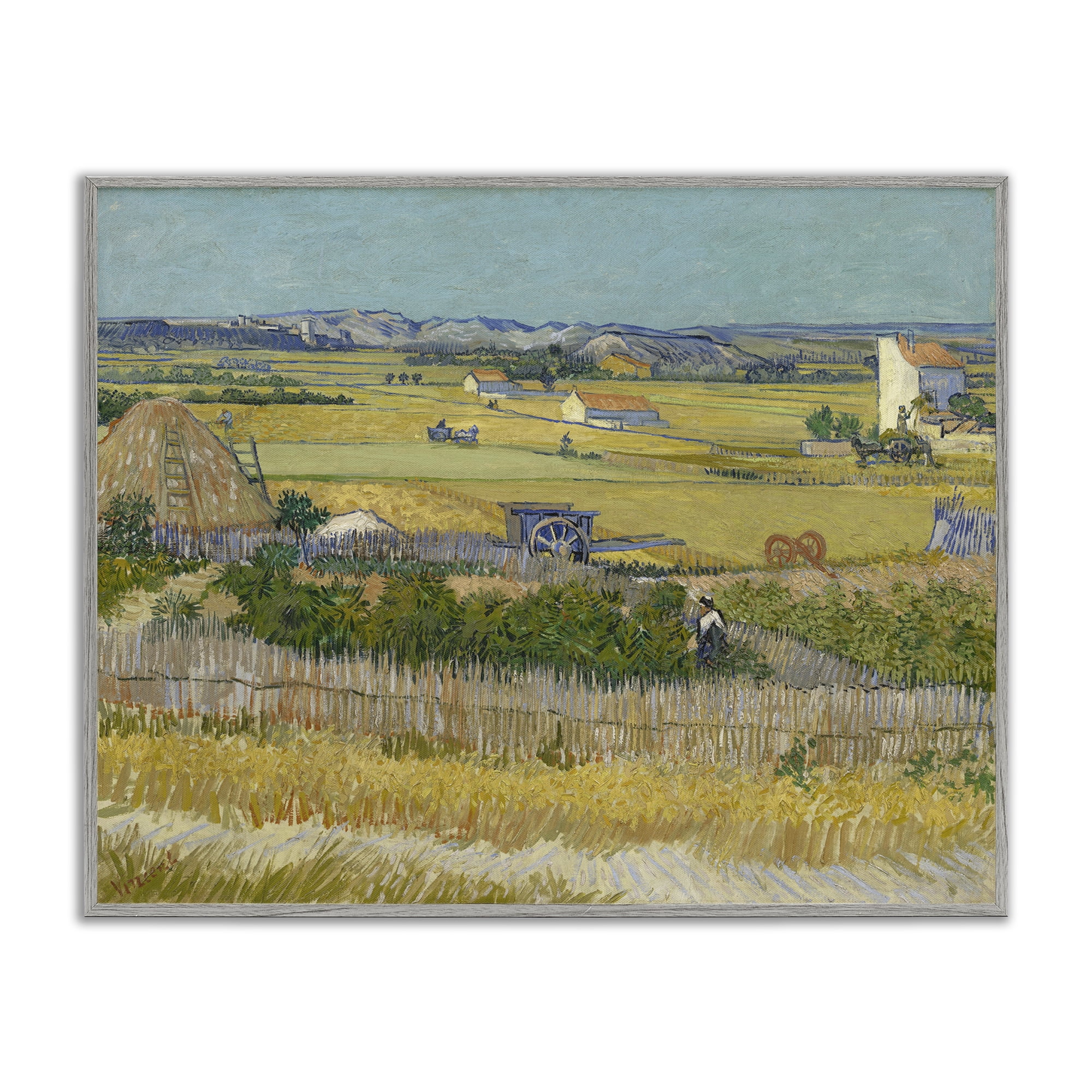 Stupell Industries Van Gogh The Harvest Landscape Landscape & Nature Painting Gray Framed Art Print Wall Art, 30 x 24
