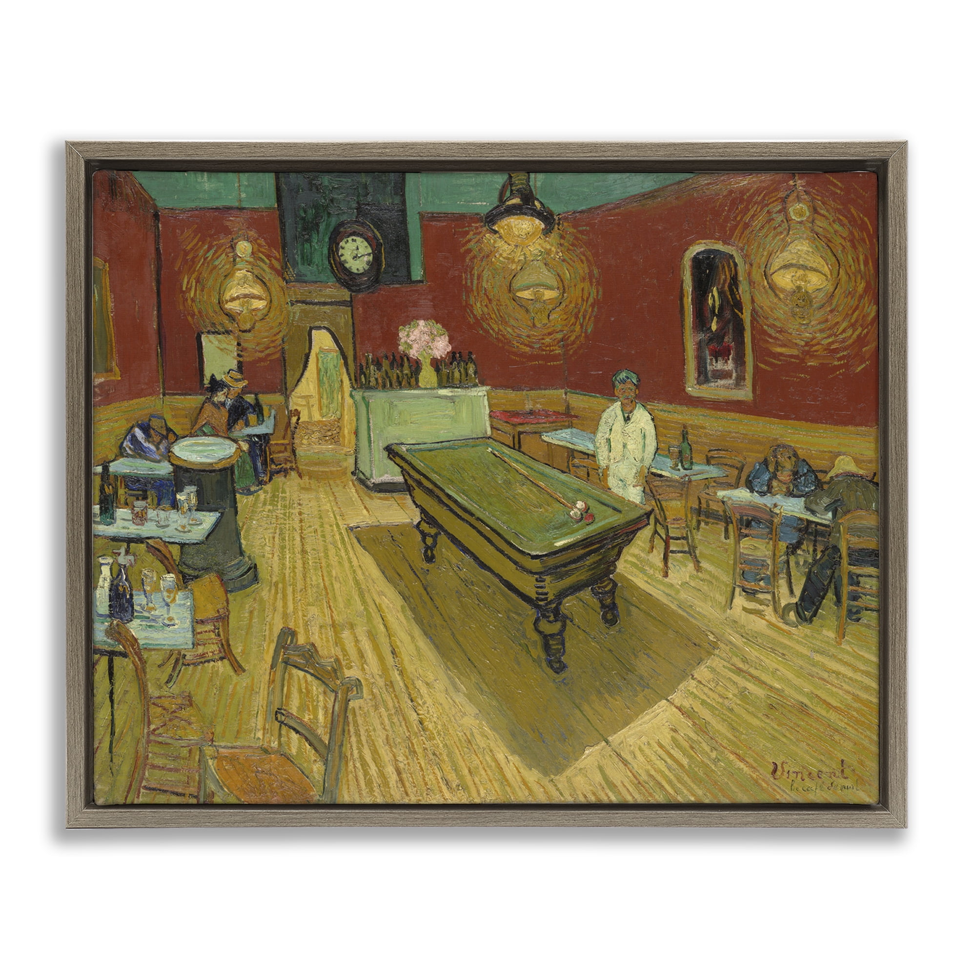 Stupell Industries Van Gogh The Night Café Buildings & Architecture Painting Brown Floater Framed Canvas Art Print Wall Art, 31 x 25