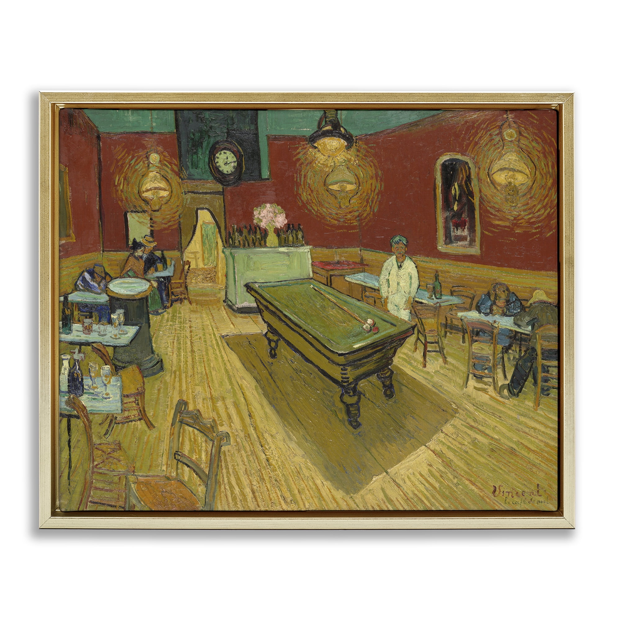 Stupell Industries Van Gogh The Night Café Buildings & Architecture Painting Gold Floater Framed Canvas Art Print Wall Art, 21 x 17