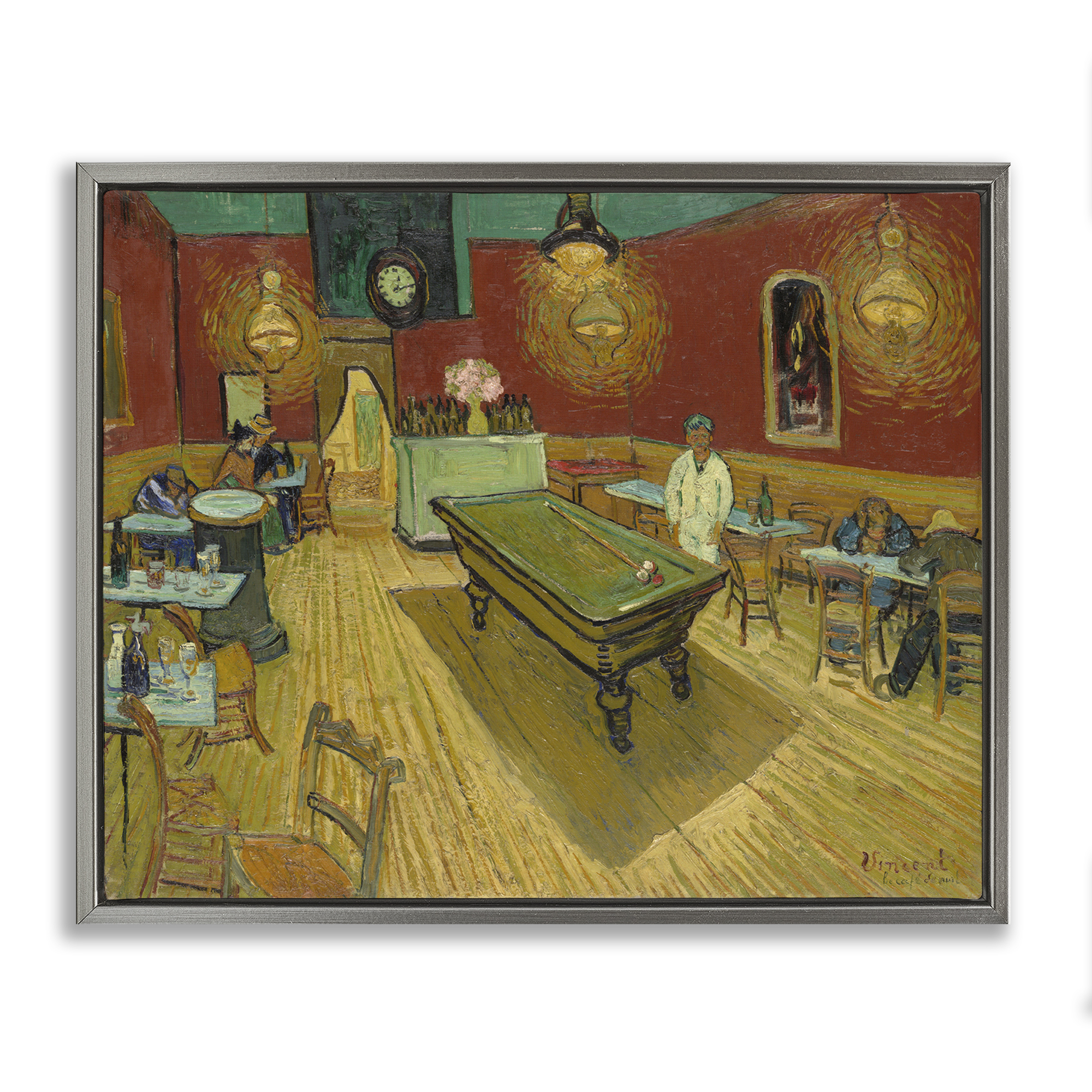 Stupell Industries Van Gogh The Night Café Buildings & Architecture Painting Gray Floater Framed Canvas Art Print Wall Art, 31 x 25