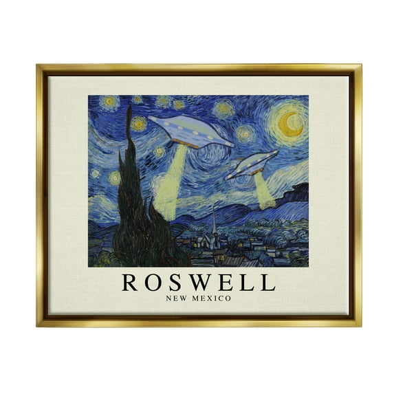Stupell Industries Van Gogh UFO Roswell NM Travel & Places Painting Gold Floater Framed Art Print Wall Art