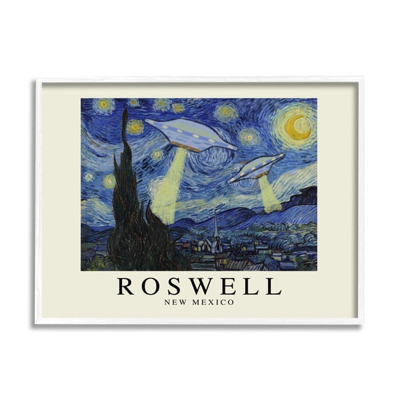 Stupell Industries Van Gogh UFO Roswell NM Travel & Places Painting White Framed Art Print Wall Art