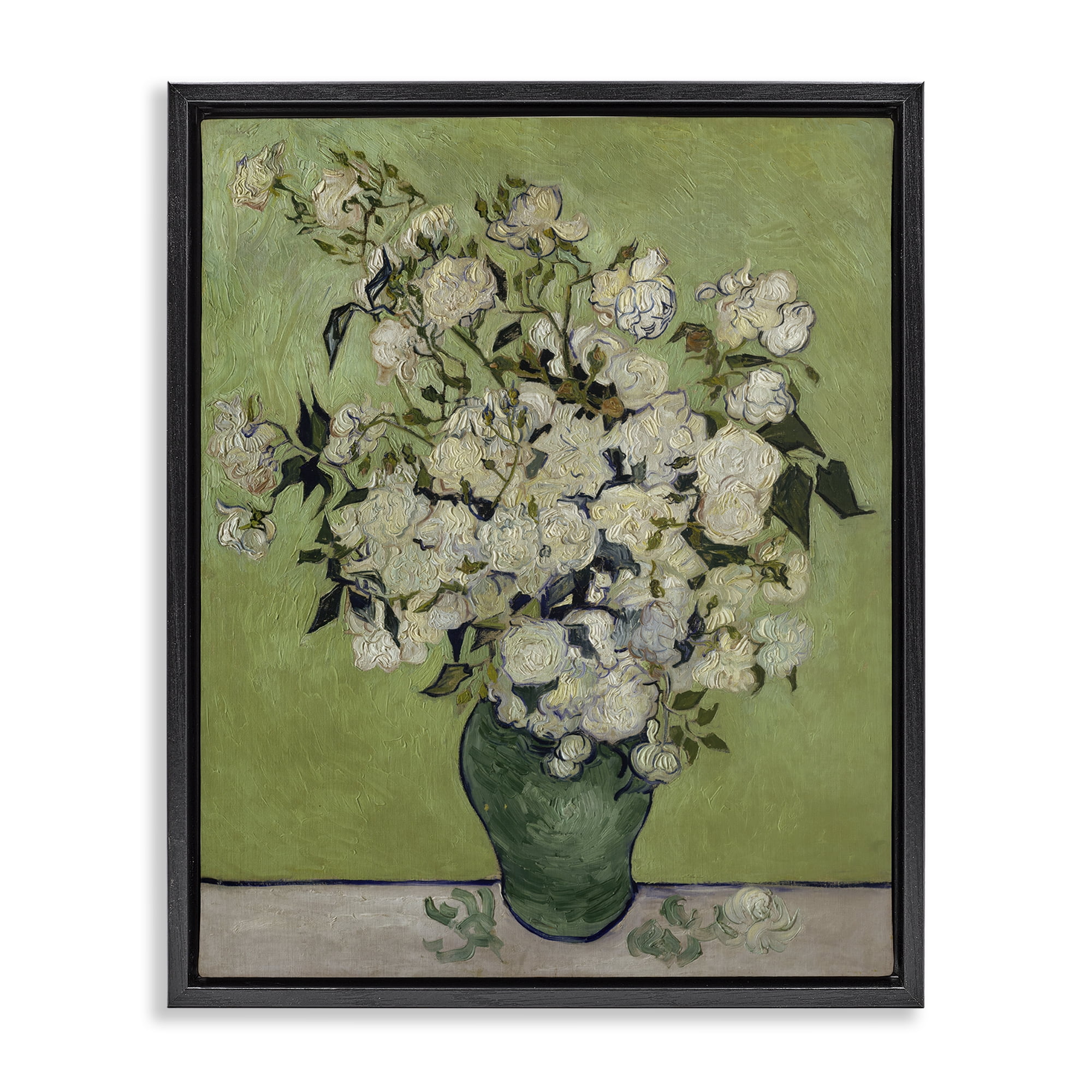 Stupell Industries Van Gogh Vase of Roses Plants & Flowers Painting Black Floater Framed Canvas Art Print Wall Art, 17 x 21