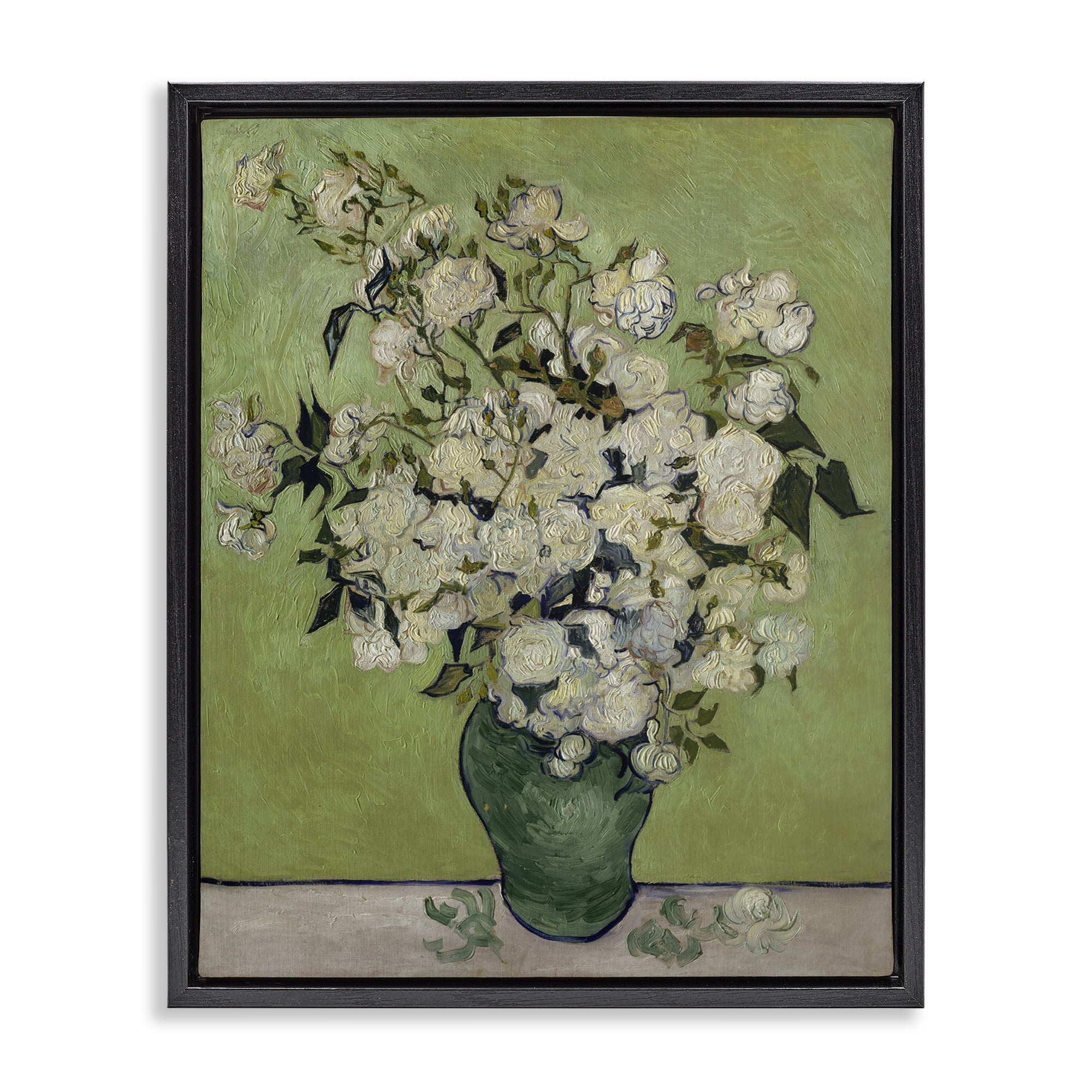 Stupell Industries Van Gogh Vase of Roses Plants & Flowers Painting Black Floater Framed Canvas Art Print Wall Art, 25 x 31