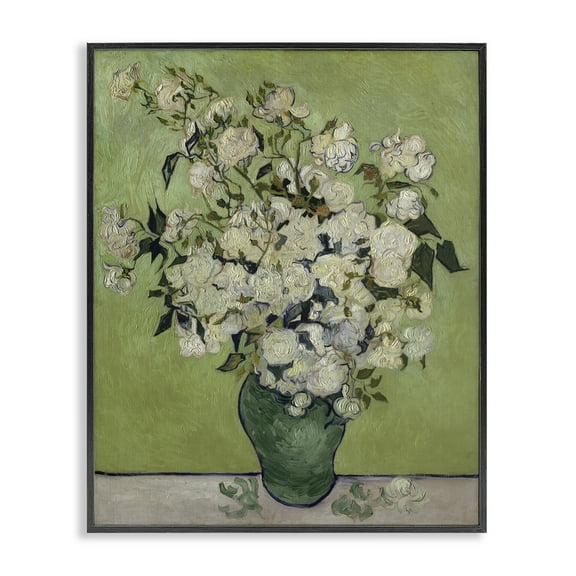 Stupell Industries Van Gogh Vase of Roses Plants & Flowers Painting Black Framed Art Print Wall Art, 11 x 14