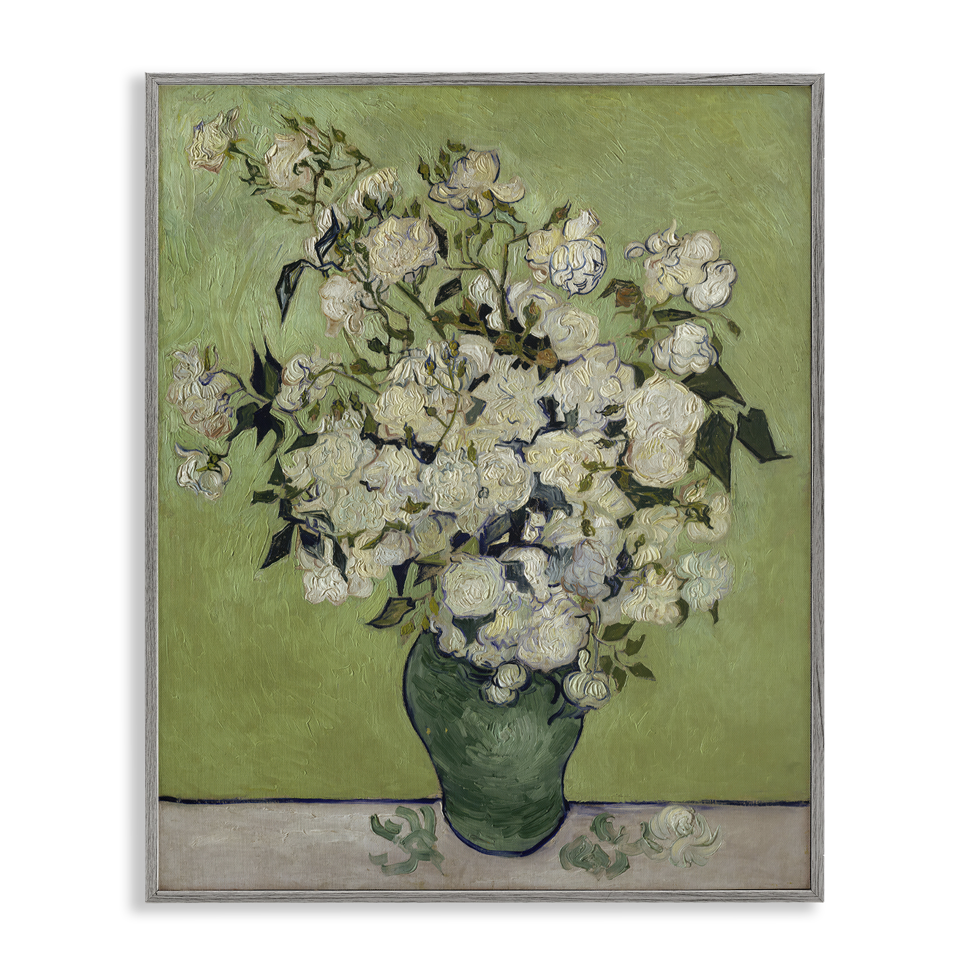 Stupell Industries Van Gogh Vase of Roses Plants & Flowers Painting Gray Framed Art Print Wall Art, 16 x 20