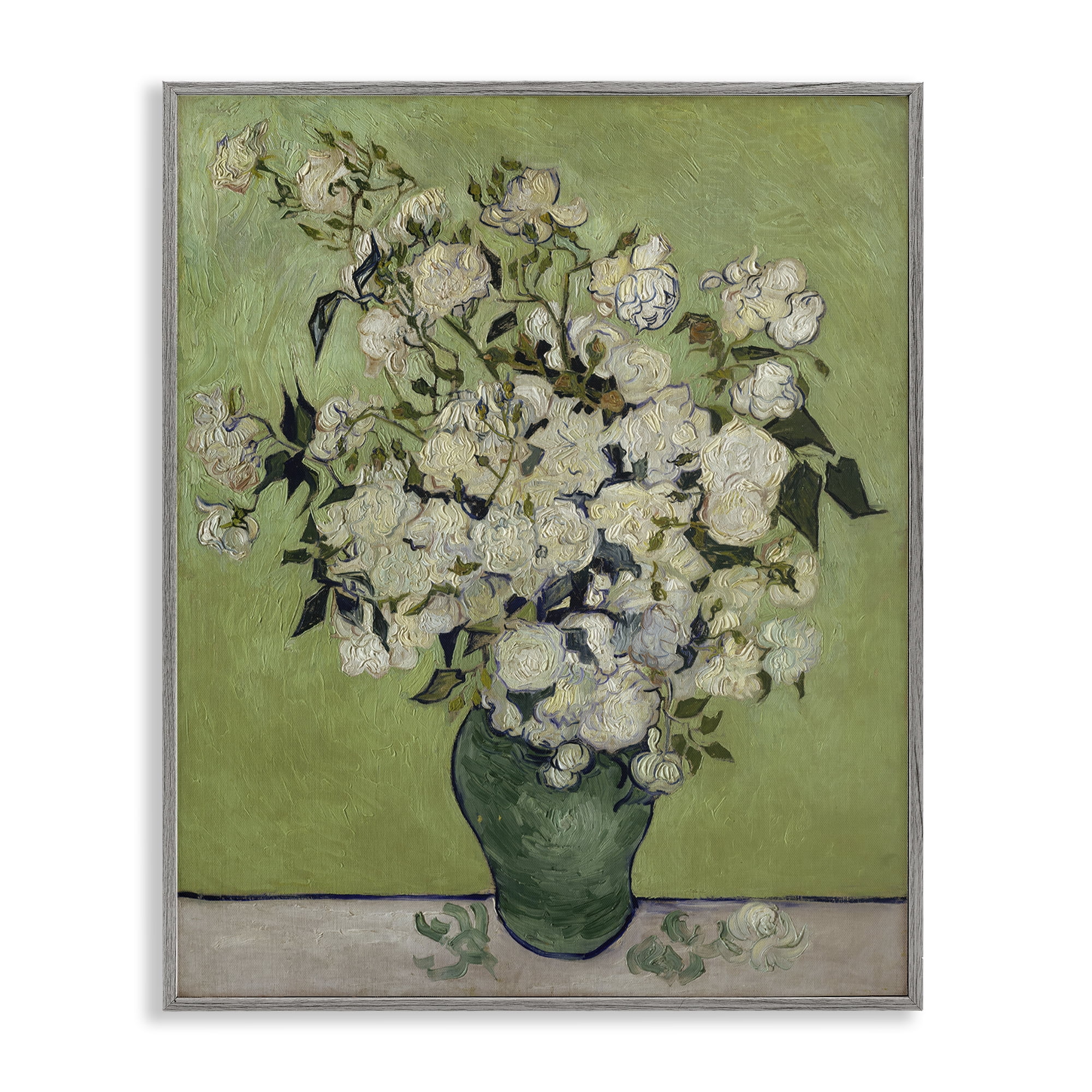 Stupell Industries Van Gogh Vase of Roses Plants & Flowers Painting Gray Framed Art Print Wall Art, 24 x 30