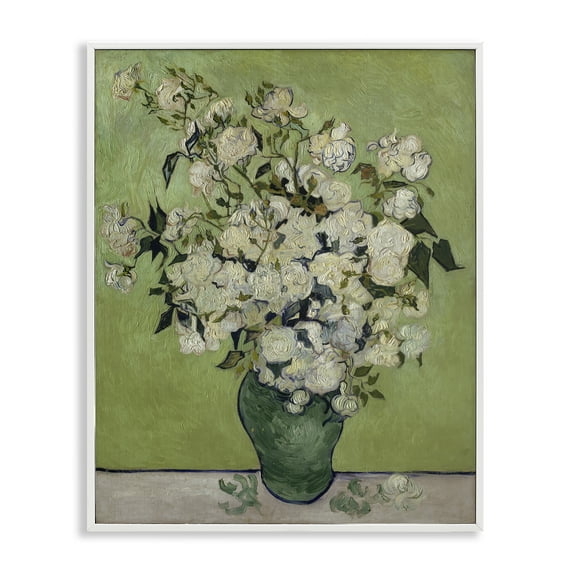Stupell Industries Van Gogh Vase of Roses Plants & Flowers Painting White Framed Art Print Wall Art, 16 x 20