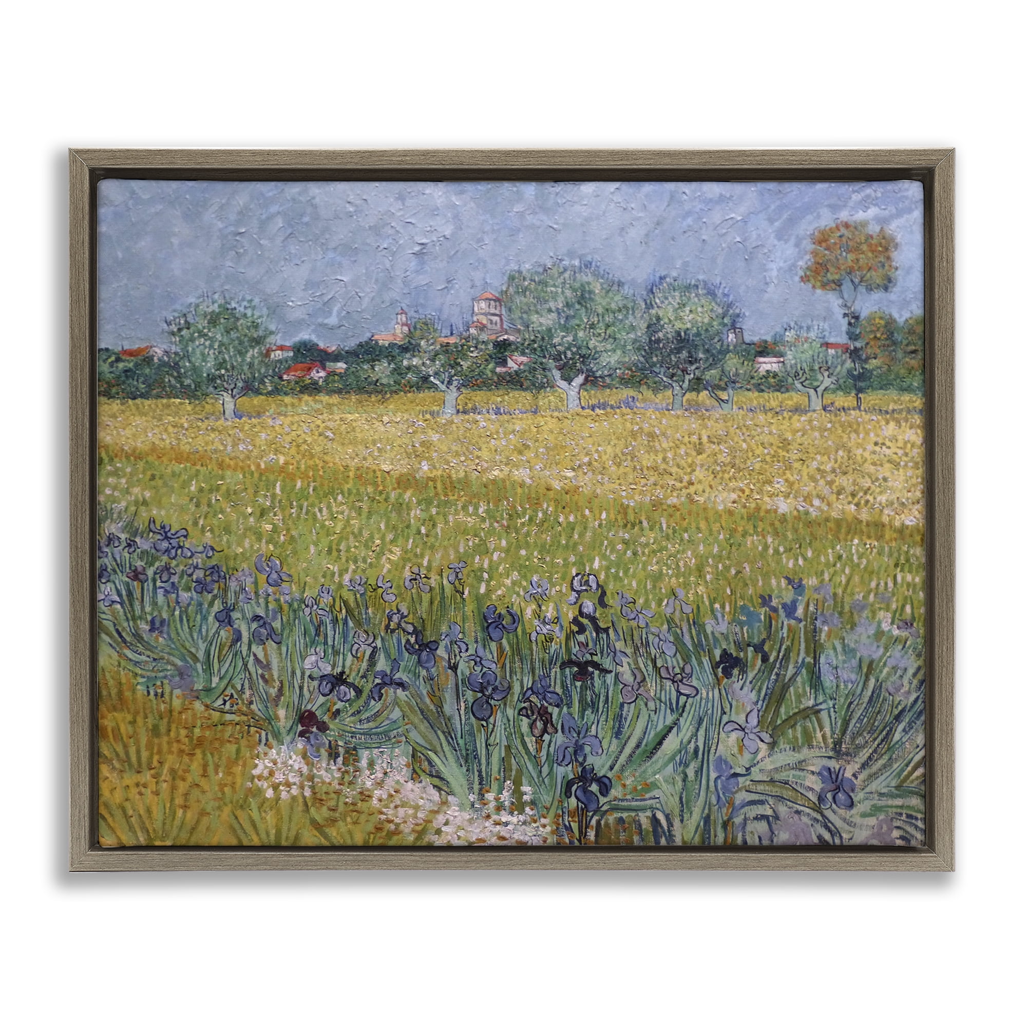 Stupell Industries Van Gogh View of Arles Landscape & Nature Painting Brown Floater Framed Canvas Art Print Wall Art, 31 x 25