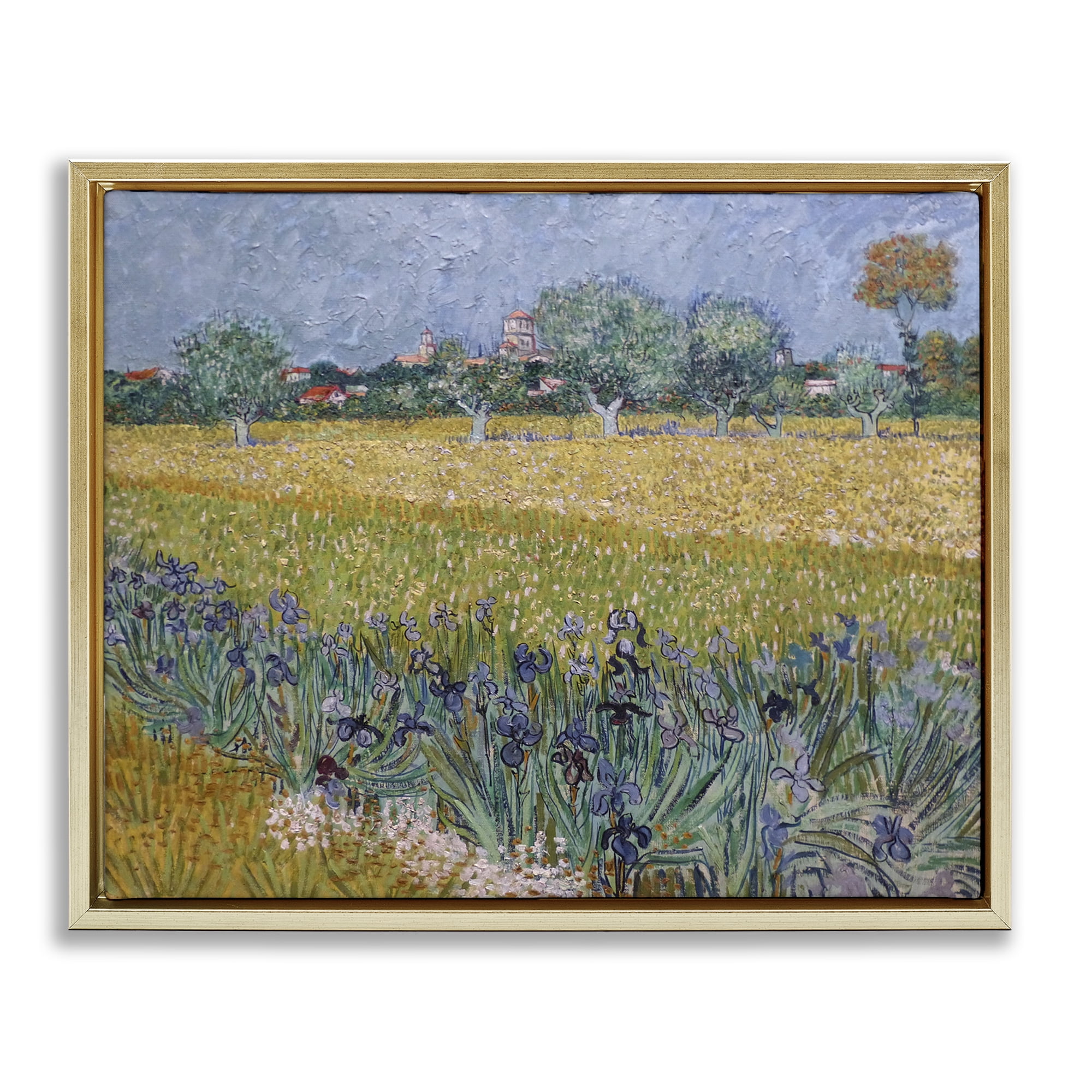 Stupell Industries Van Gogh View of Arles Landscape & Nature Painting Gold Floater Framed Canvas Art Print Wall Art, 31 x 25