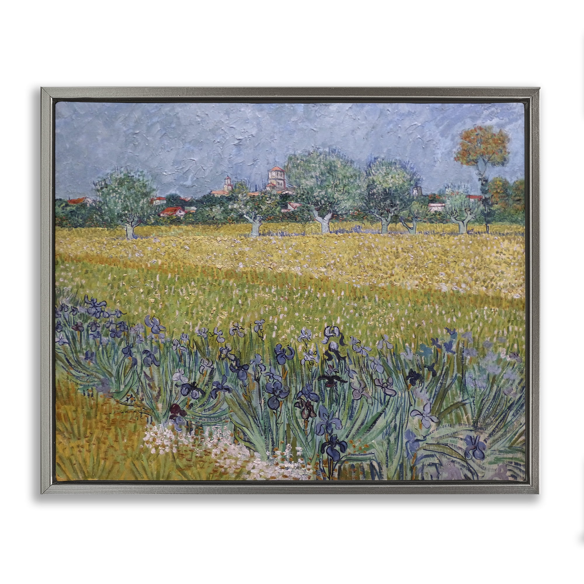 Stupell Industries Van Gogh View of Arles Landscape & Nature Painting Gray Floater Framed Canvas Art Print Wall Art, 31 x 25
