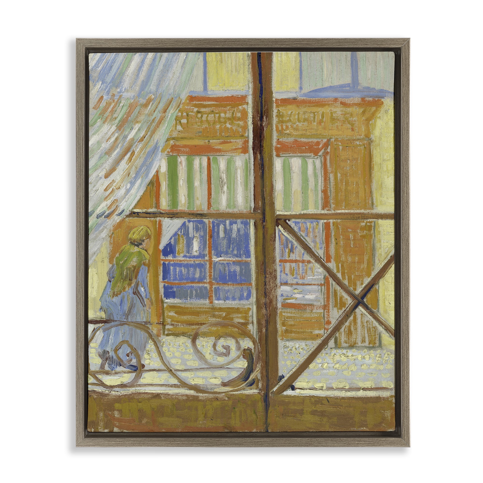 Stupell Industries Van Gogh View of Butcher's Shop Buildings & Architecture Painting Brown Floater Framed Canvas Art Print Wall Art, 25 x 31