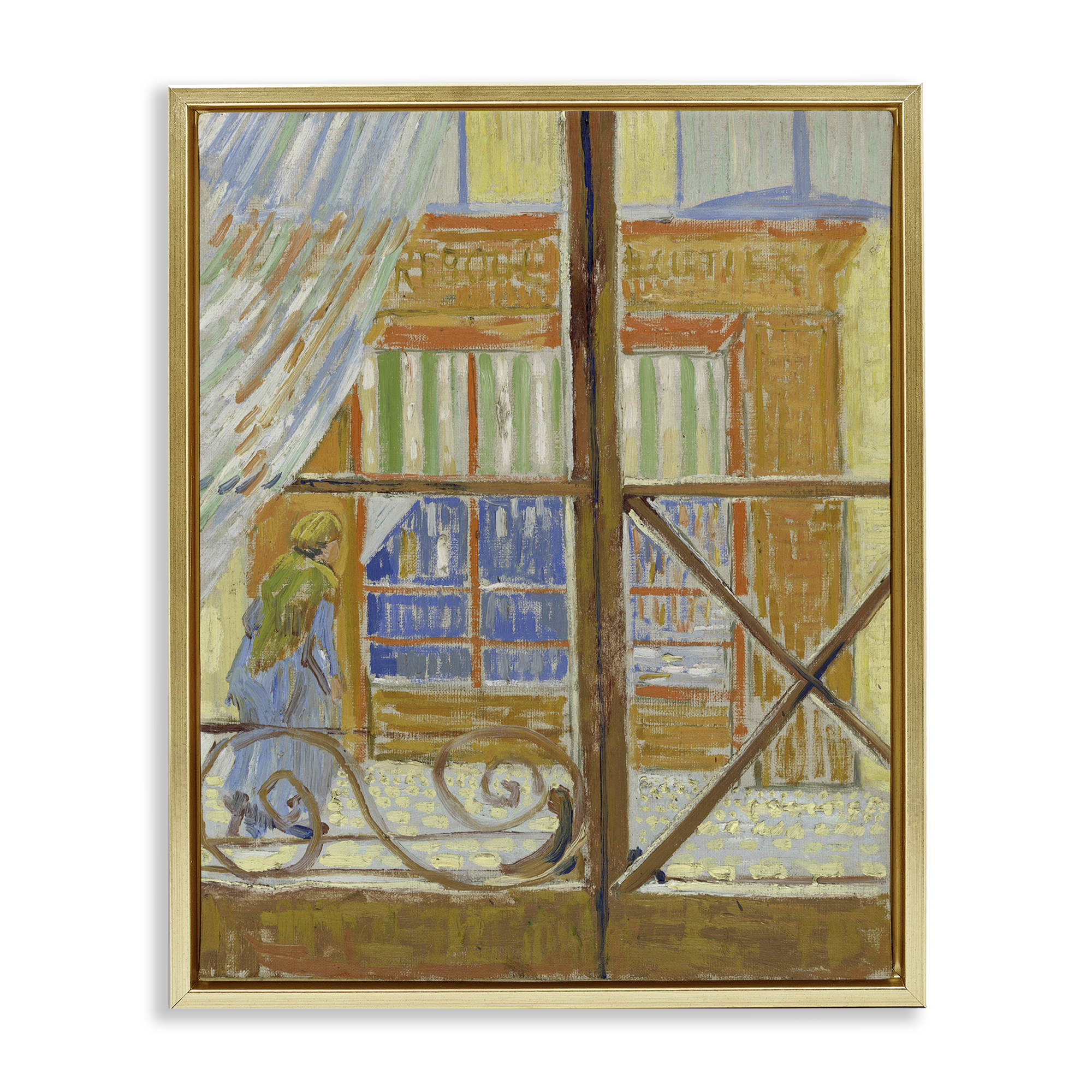 Stupell Industries Van Gogh View of Butcher's Shop Buildings & Architecture Painting Gold Floater Framed Canvas Art Print Wall Art, 17 x 21