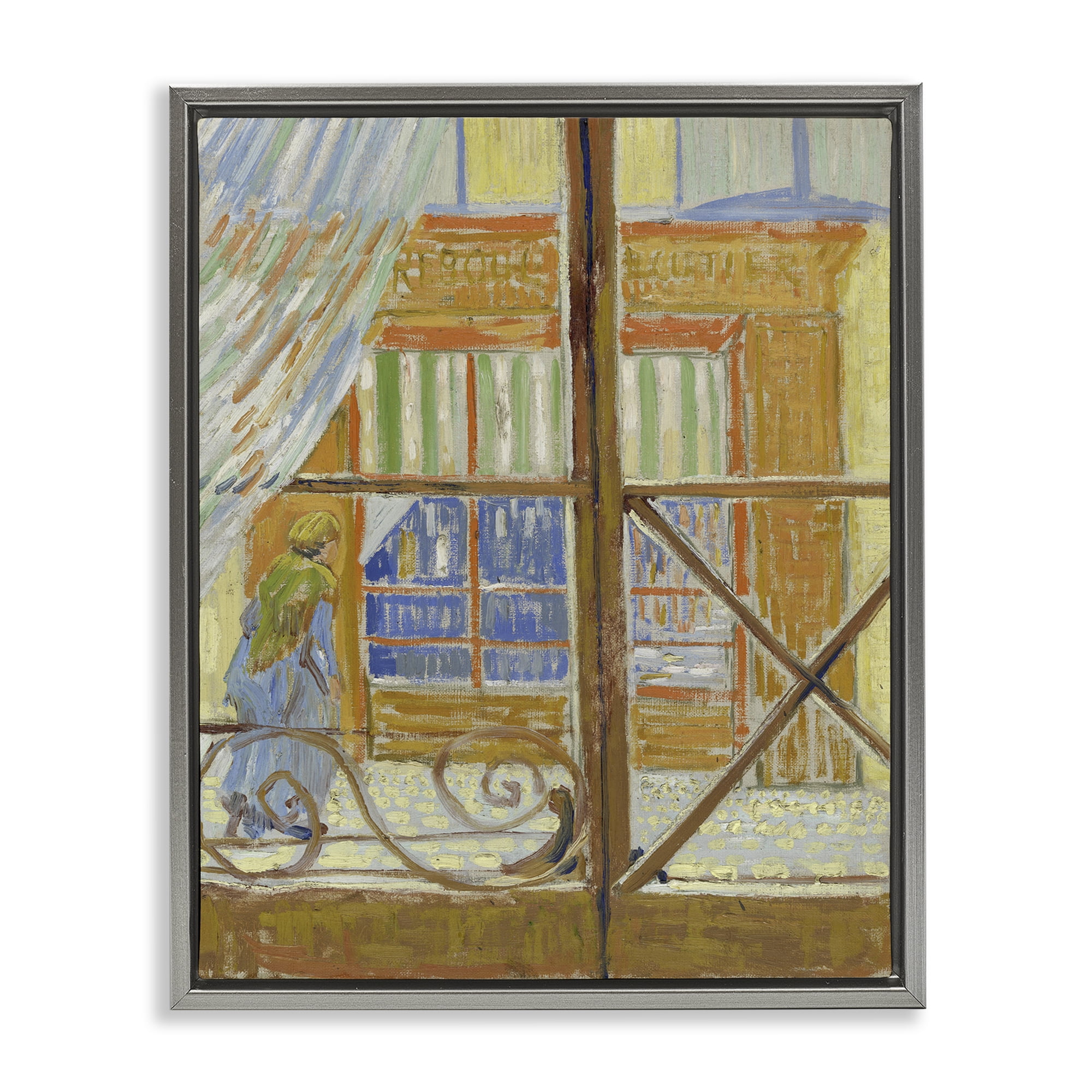 Stupell Industries Van Gogh View of Butcher's Shop Buildings & Architecture Painting Gray Floater Framed Canvas Art Print Wall Art, 17 x 21