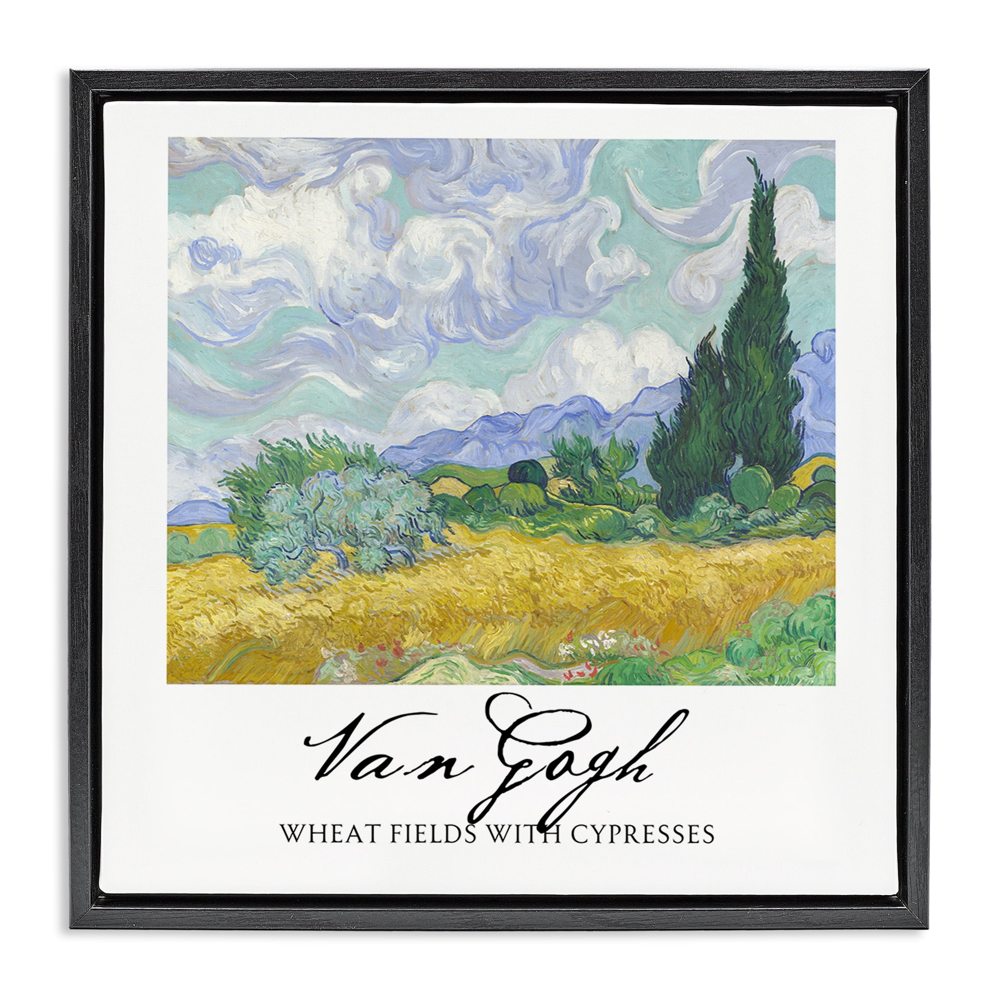 Stupell Industries Van Gogh Wheat Field with Cypresses Black Framed Floater Canvas Wall Art, design by Vintage Hustle