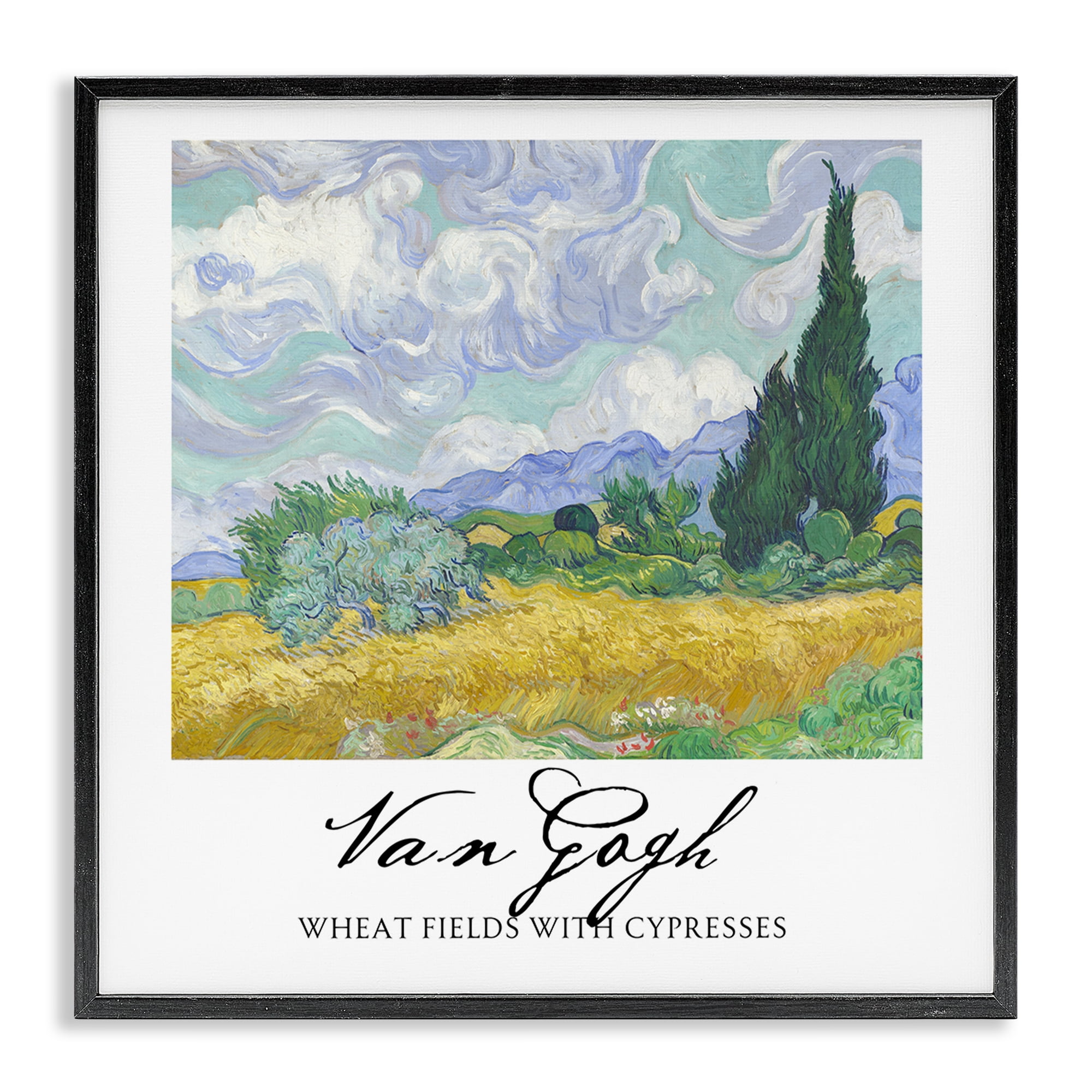 Stupell Industries Van Gogh Wheat Field with Cypresses Black Framed Giclee Art, design by Vintage Hustle