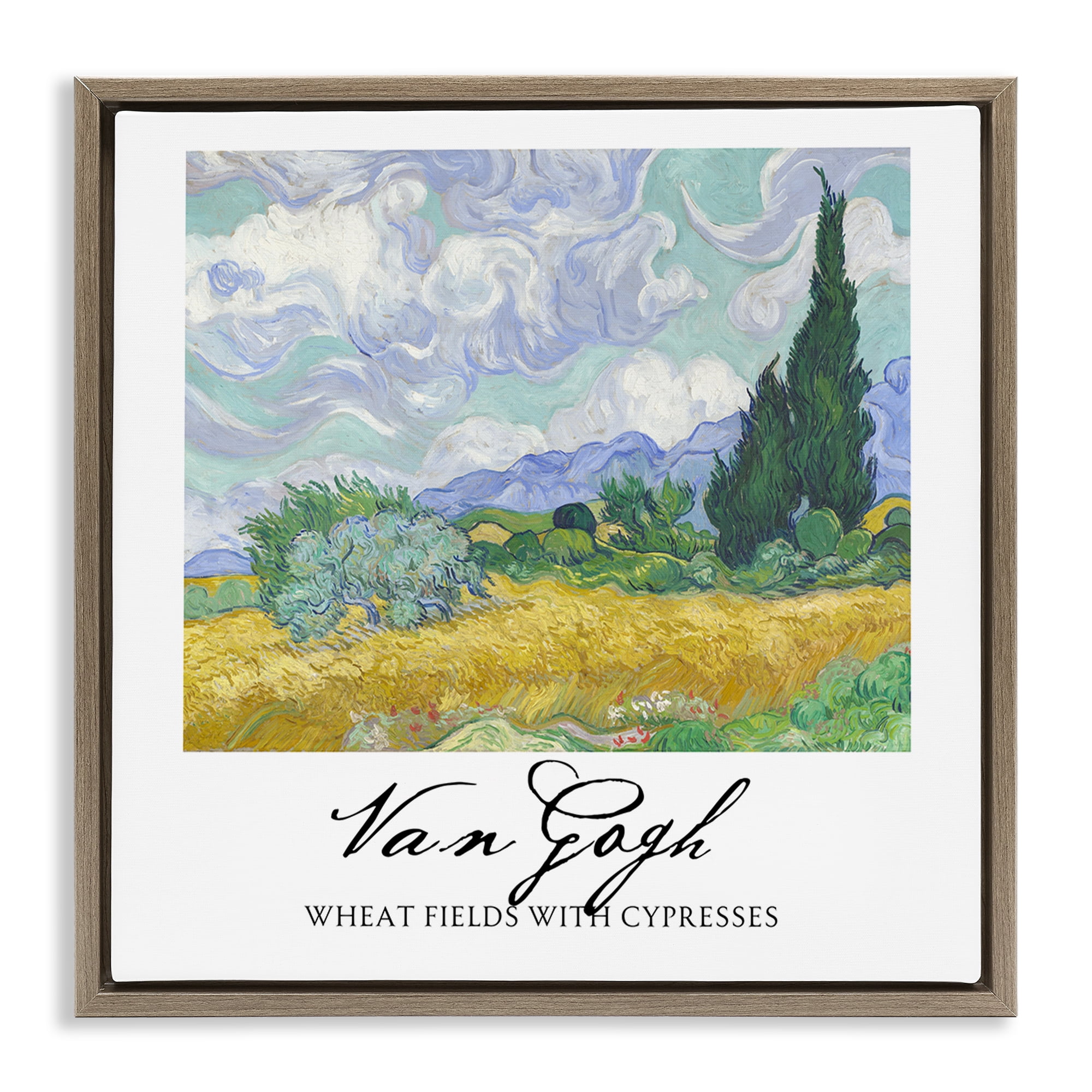 Stupell Industries Van Gogh Wheat Field with Cypresses Brown Framed Floater Canvas Wall Art, design by Vintage Hustle