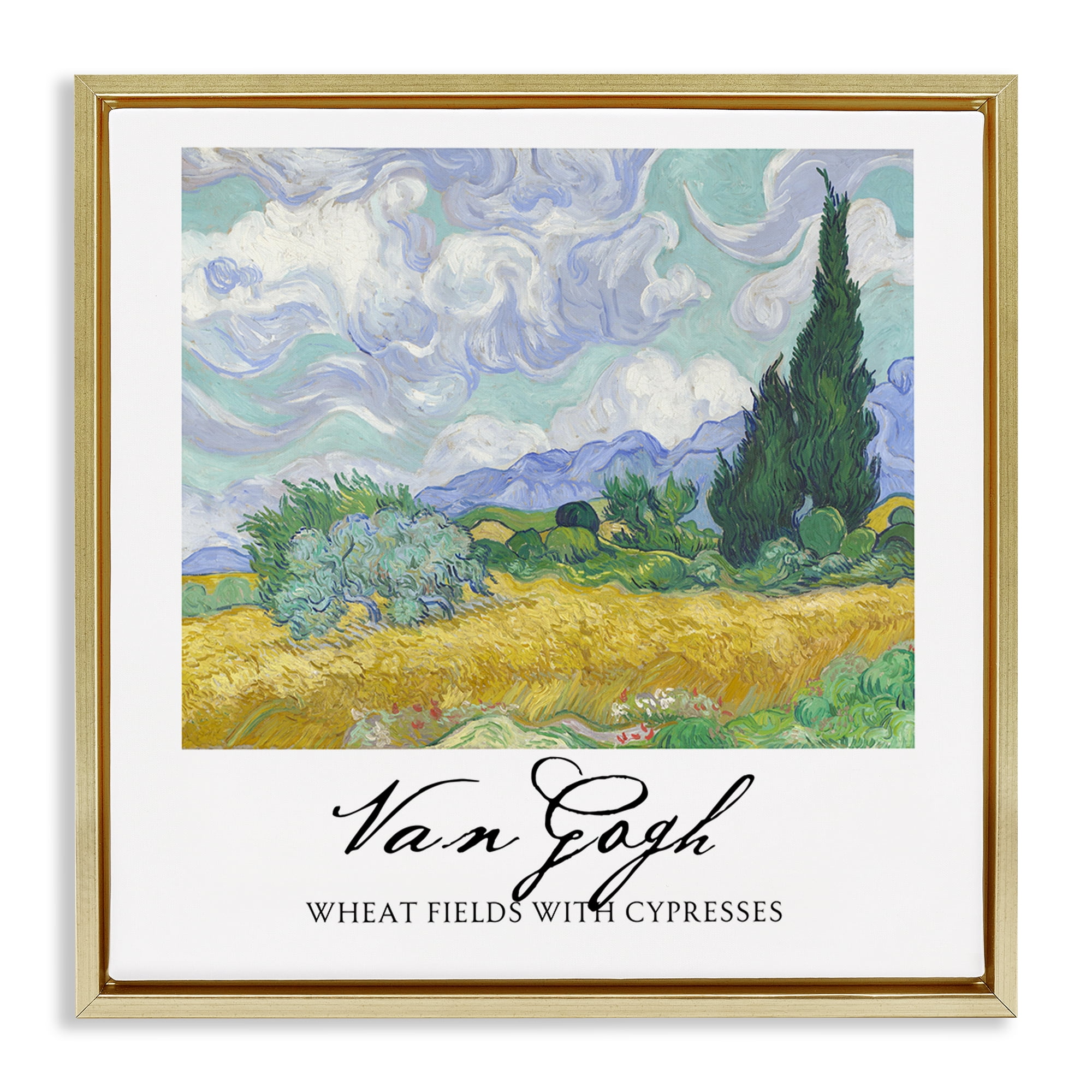 Stupell Industries Van Gogh Wheat Field with Cypresses Gold Framed Floater Canvas Wall Art, design by Vintage Hustle