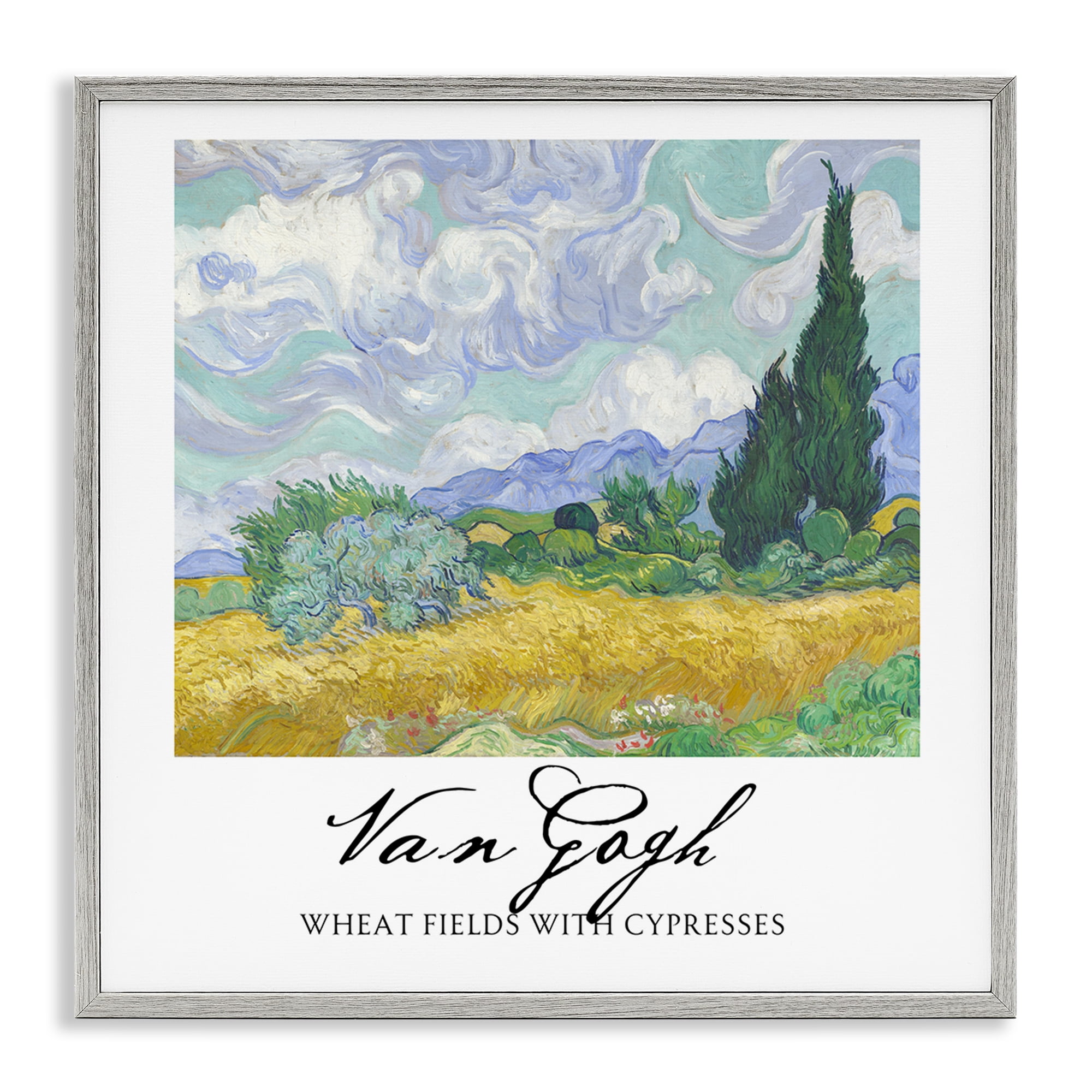 Stupell Industries Van Gogh Wheat Field with Cypresses Gray Framed Giclee Art, design by Vintage Hustle