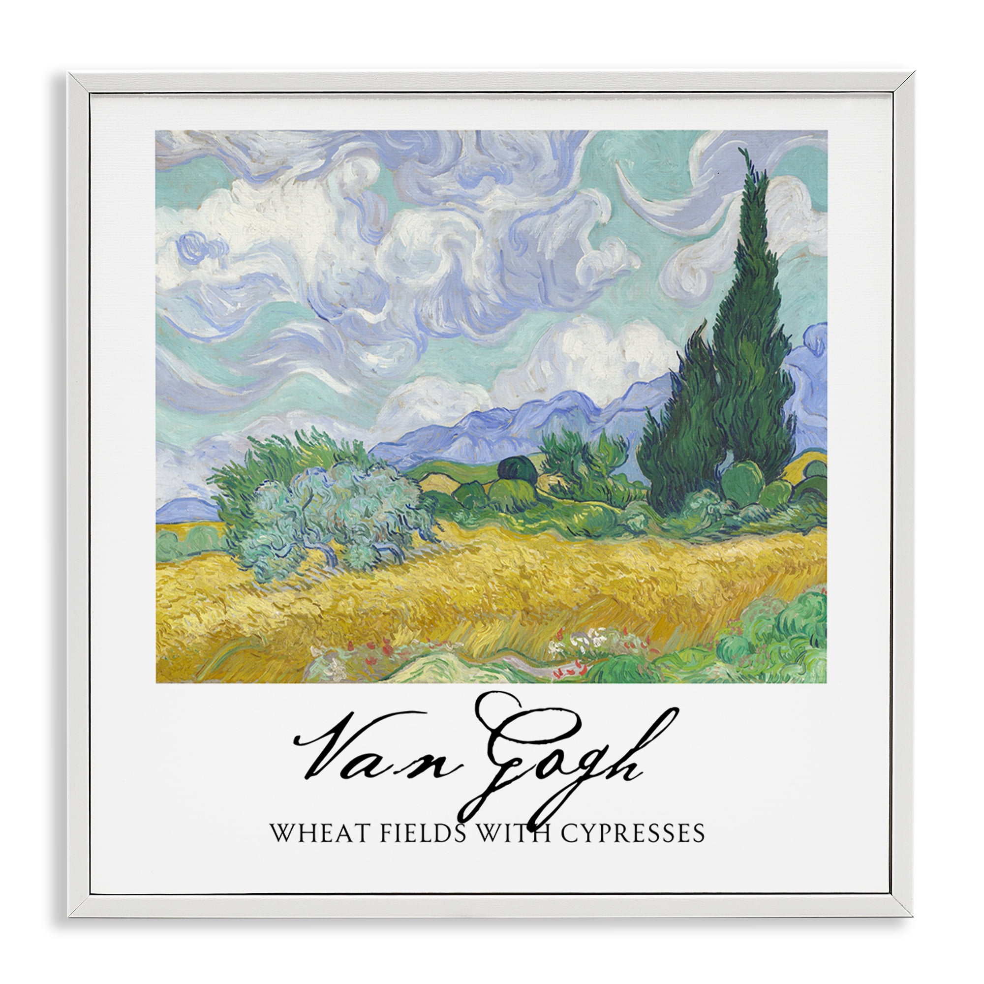 Stupell Industries Van Gogh Wheat Field with Cypresses White Framed Giclee Art, design by Vintage Hustle
