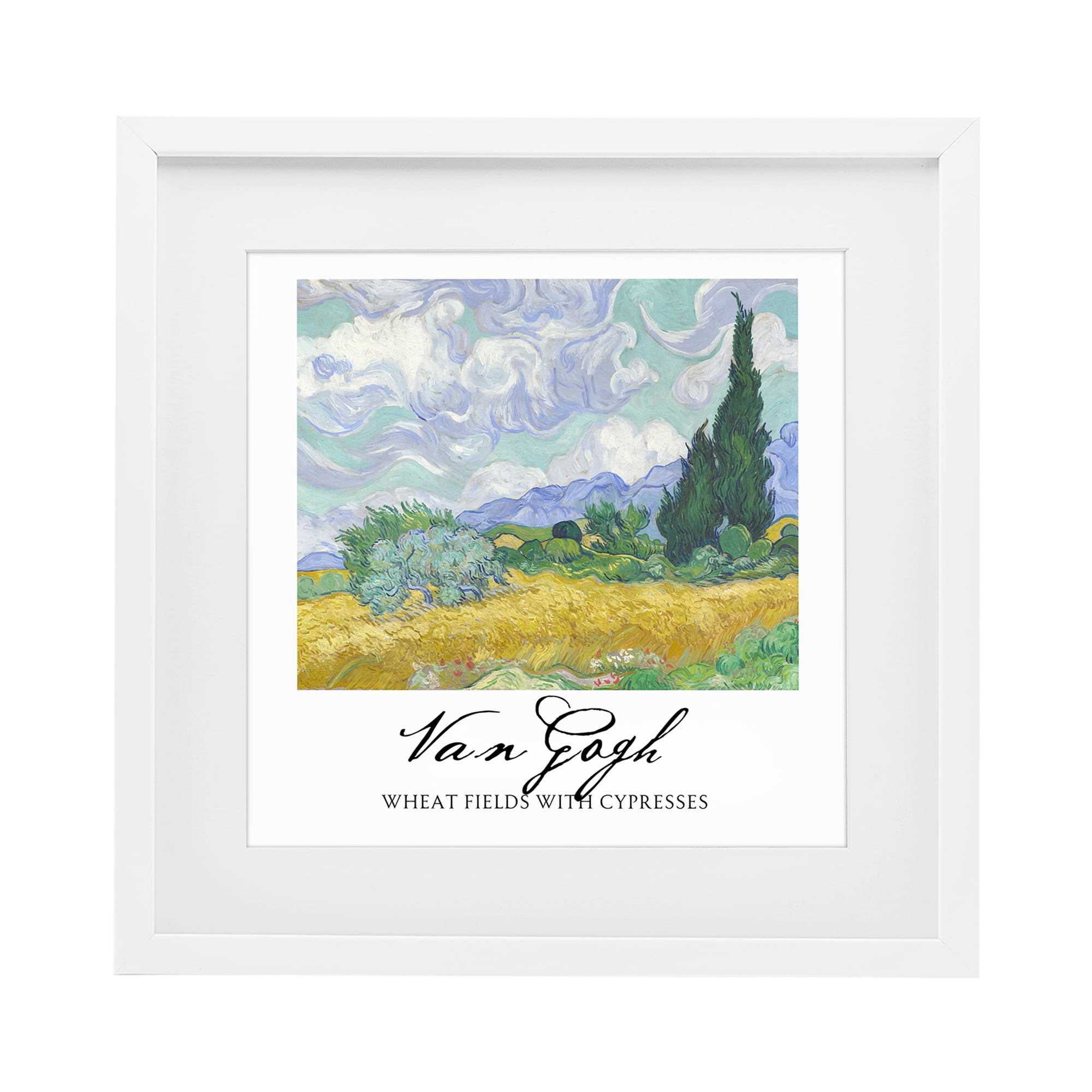 Stupell Industries Van Gogh Wheat Field with Cypresses White Framed Print Under Glass, design by Vintage Hustle