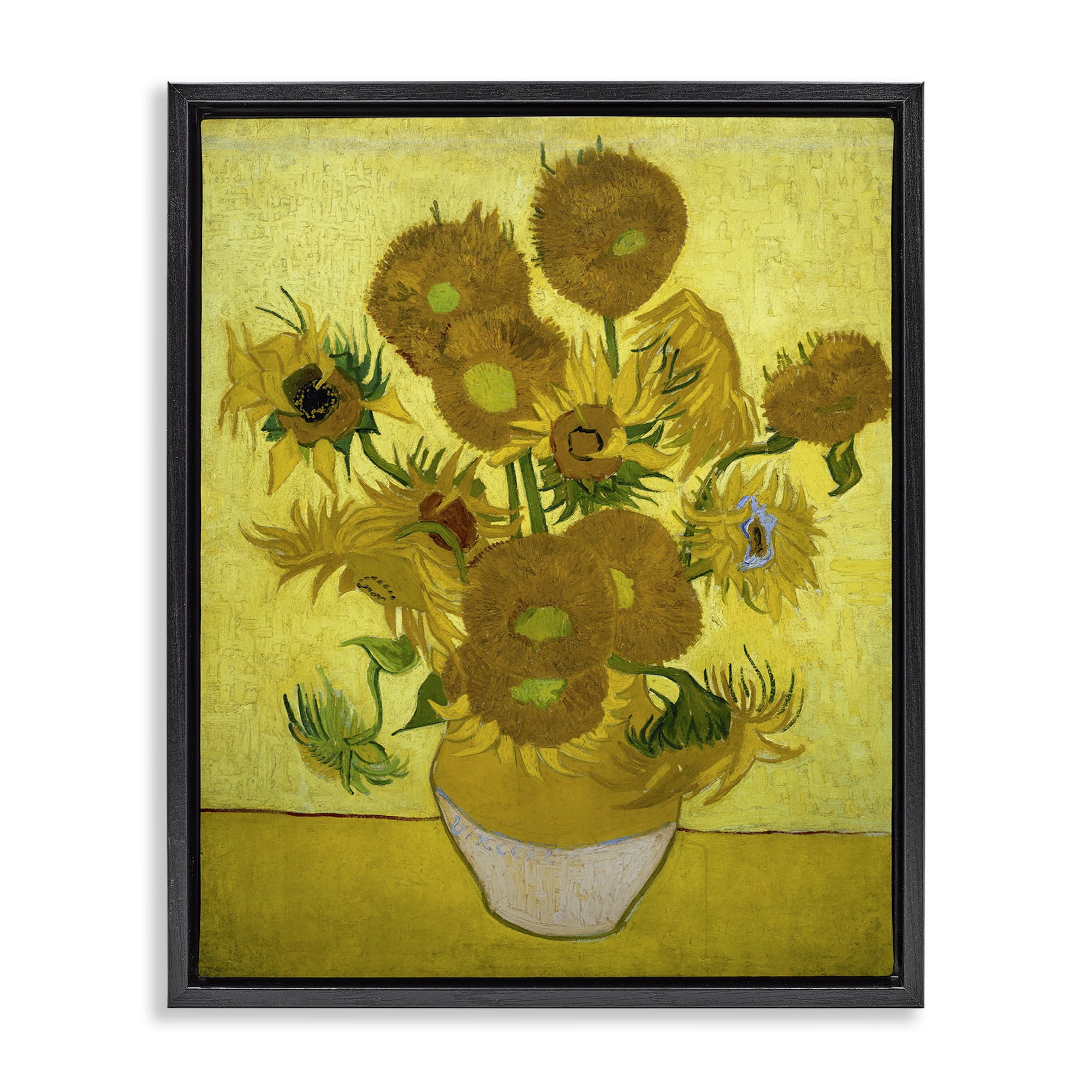 Stupell Industries Van Gogh Yellow Sunflowers Plants & Flowers Painting Black Floater Framed Canvas Art Print Wall Art, 17 x 21
