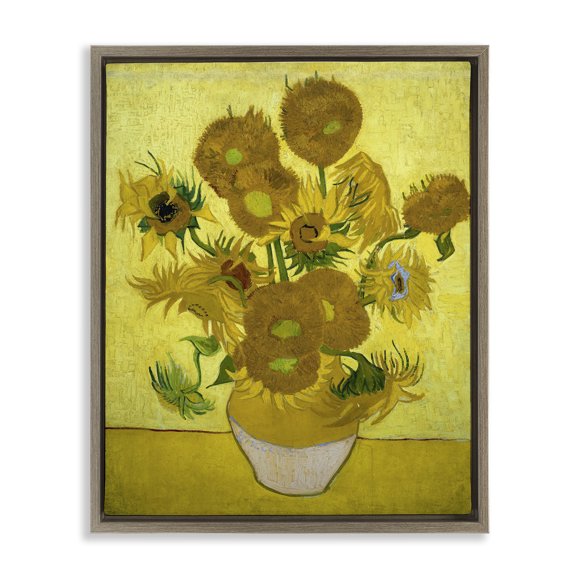Stupell Industries Van Gogh Yellow Sunflowers Plants & Flowers Painting Brown Floater Framed Canvas Art Print Wall Art, 17 x 21