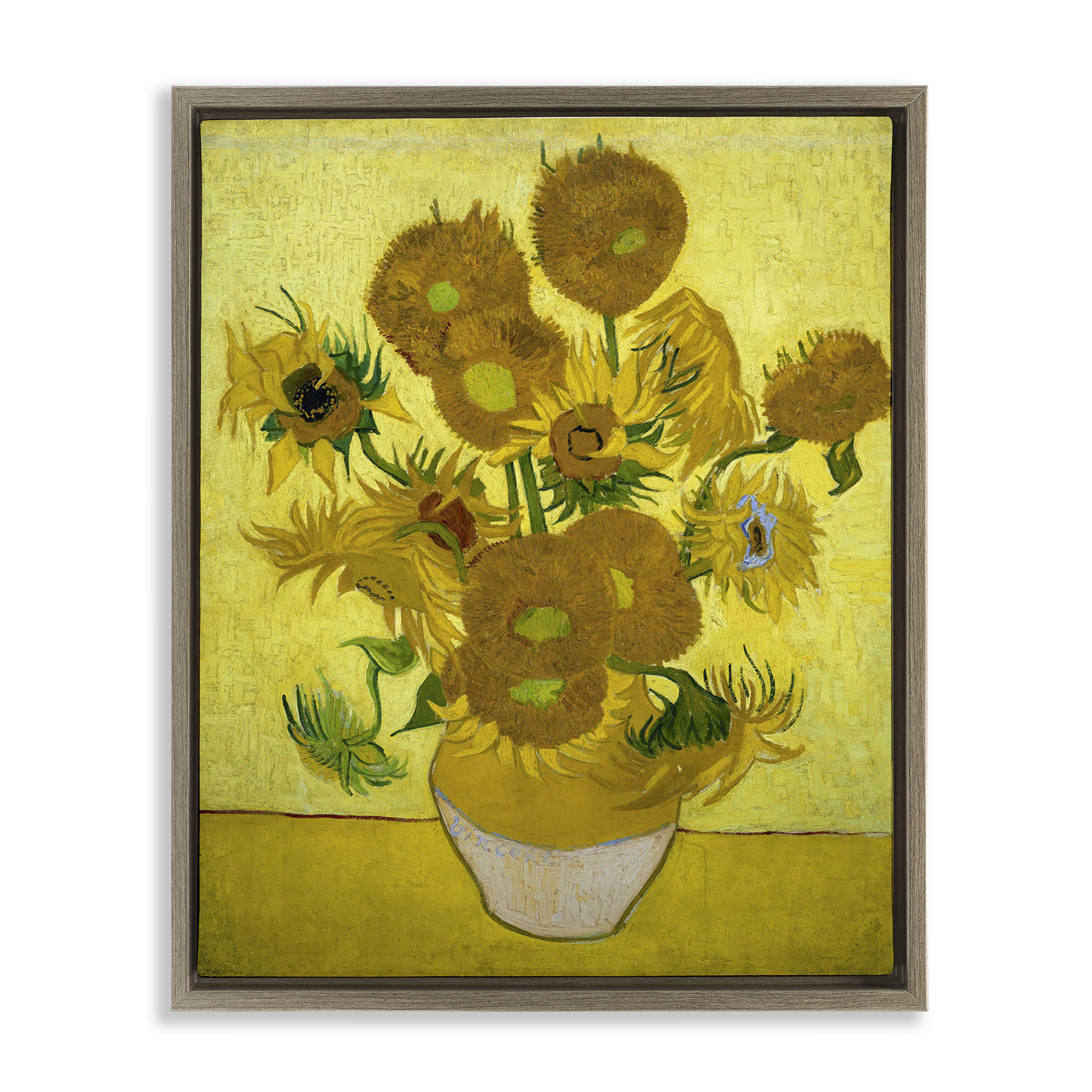 Stupell Industries Van Gogh Yellow Sunflowers Plants & Flowers Painting Brown Floater Framed Canvas Art Print Wall Art, 25 x 31