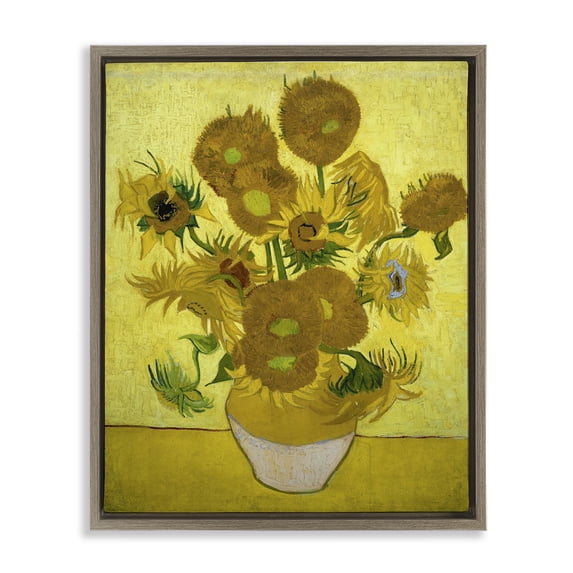 Stupell Industries Van Gogh Yellow Sunflowers Plants & Flowers Painting Brown Floater Framed Canvas Art Print Wall Art, 25 x 31