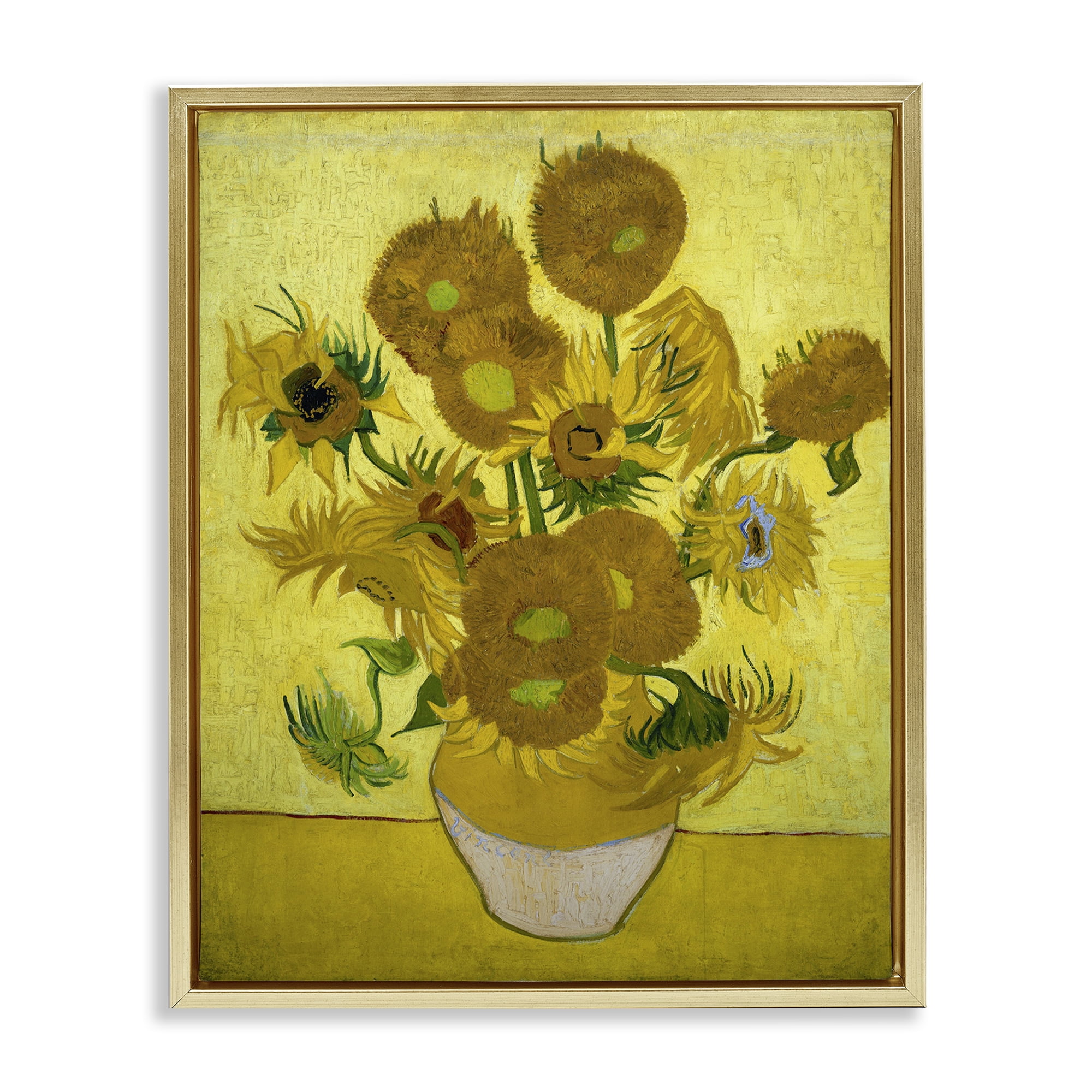Stupell Industries Van Gogh Yellow Sunflowers Plants & Flowers Painting Gold Floater Framed Canvas Art Print Wall Art, 25 x 31