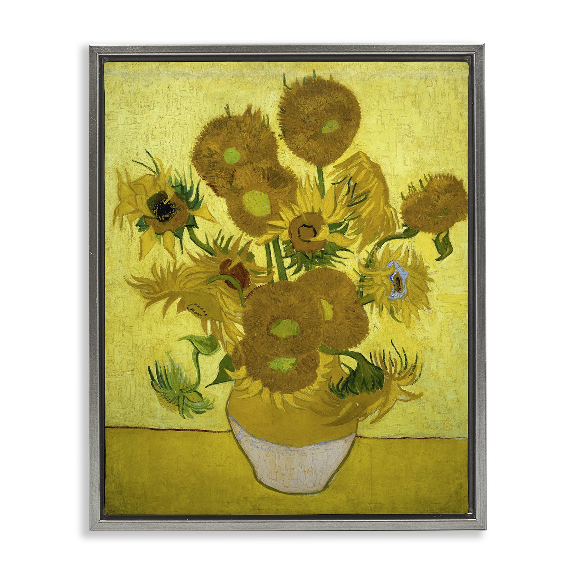 Stupell Industries Van Gogh Yellow Sunflowers Plants & Flowers Painting Gray Floater Framed Canvas Art Print Wall Art, 17 x 21