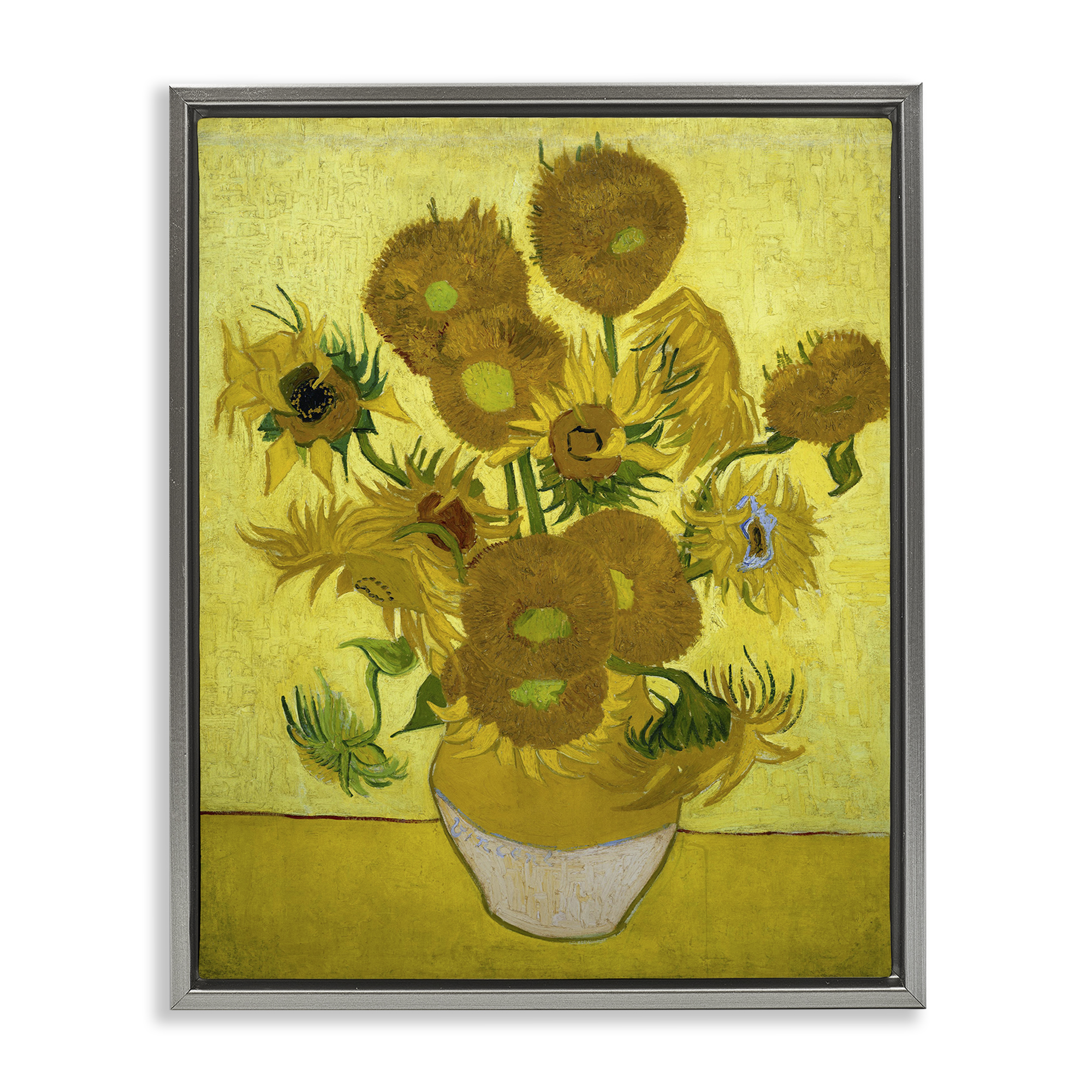Stupell Industries Van Gogh Yellow Sunflowers Plants & Flowers Painting Gray Floater Framed Canvas Art Print Wall Art, 25 x 31