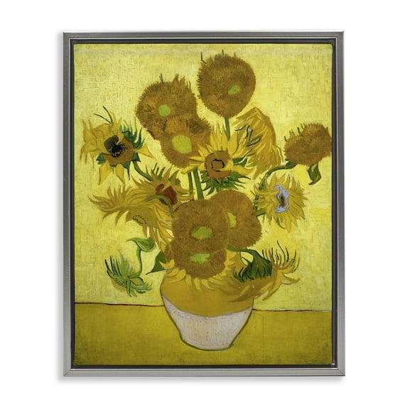 Stupell Industries Van Gogh Yellow Sunflowers Plants & Flowers Painting Gray Floater Framed Canvas Art Print Wall Art, 25 x 31