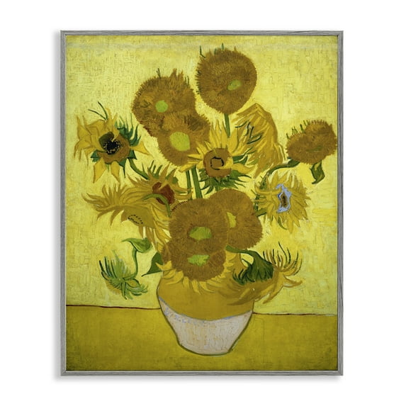 Stupell Industries Van Gogh Yellow Sunflowers Plants & Flowers Painting Gray Framed Art Print Wall Art, 16 x 20