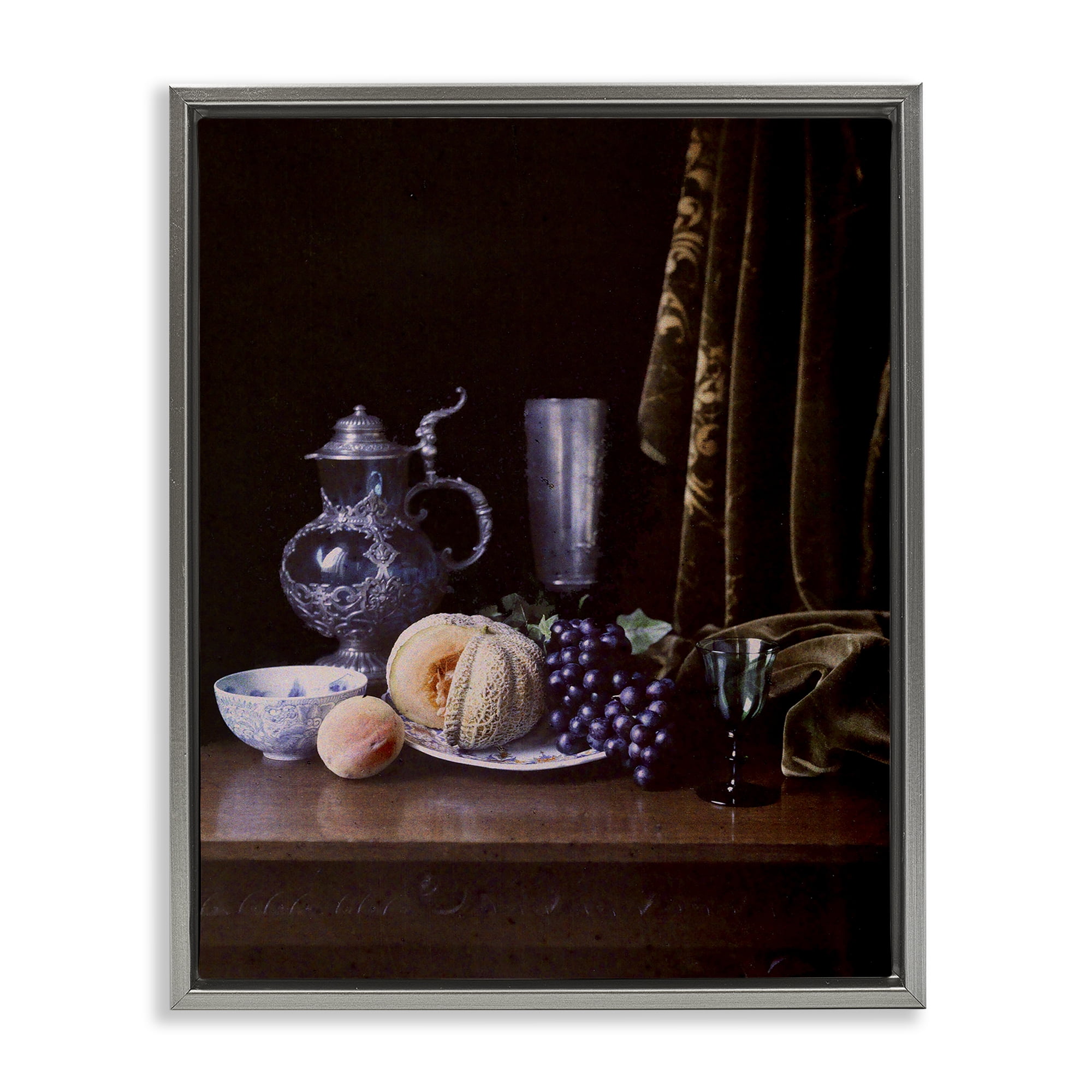 Stupell Industries Vanitas Still Life Food & Beverage Photography Gray Floater Framed Canvas Art Print Wall Art, 17 x 21