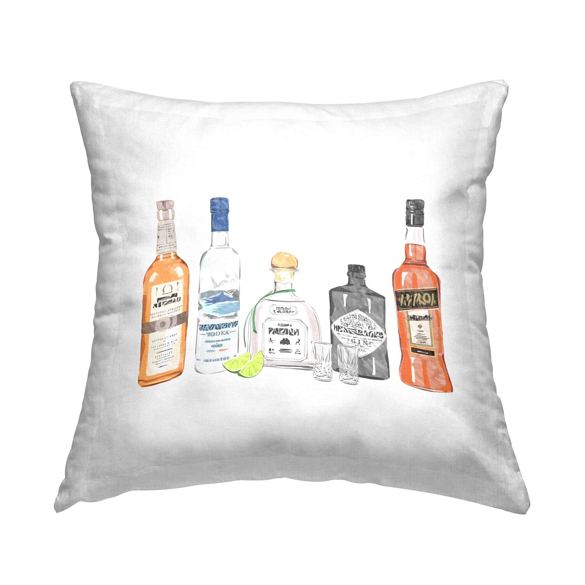 Stupell Industries Varied Alcohol Liquor Bottles Bar Square Decorative Printed Throw Pillow, 18 x 18,
