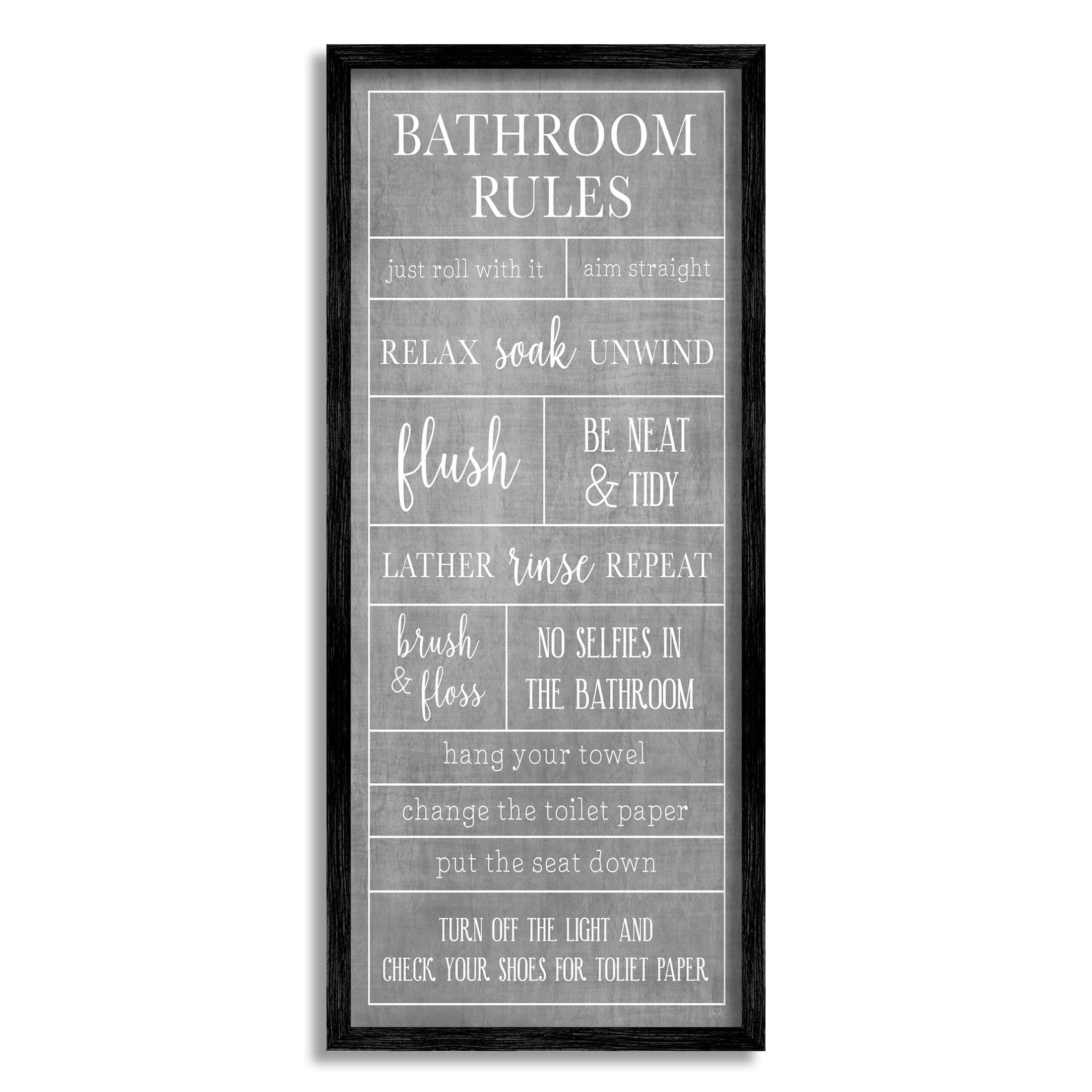 Stupell Industries Varied Bathroom Rules Graphic Art Black Framed Art Print Wall Art, Design by Natalie Carpentieri